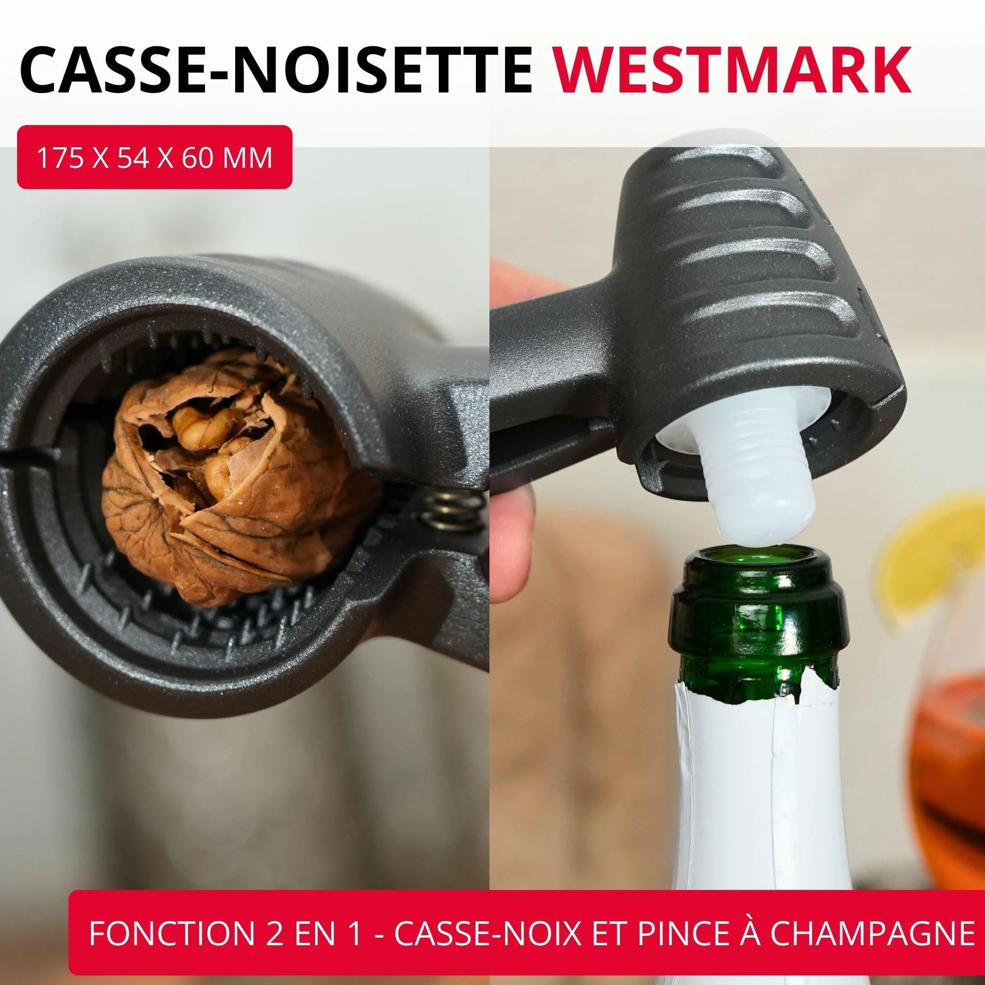 Westmark Casse-noix et pince à champagne extra large en aluminium anthracite/rouge