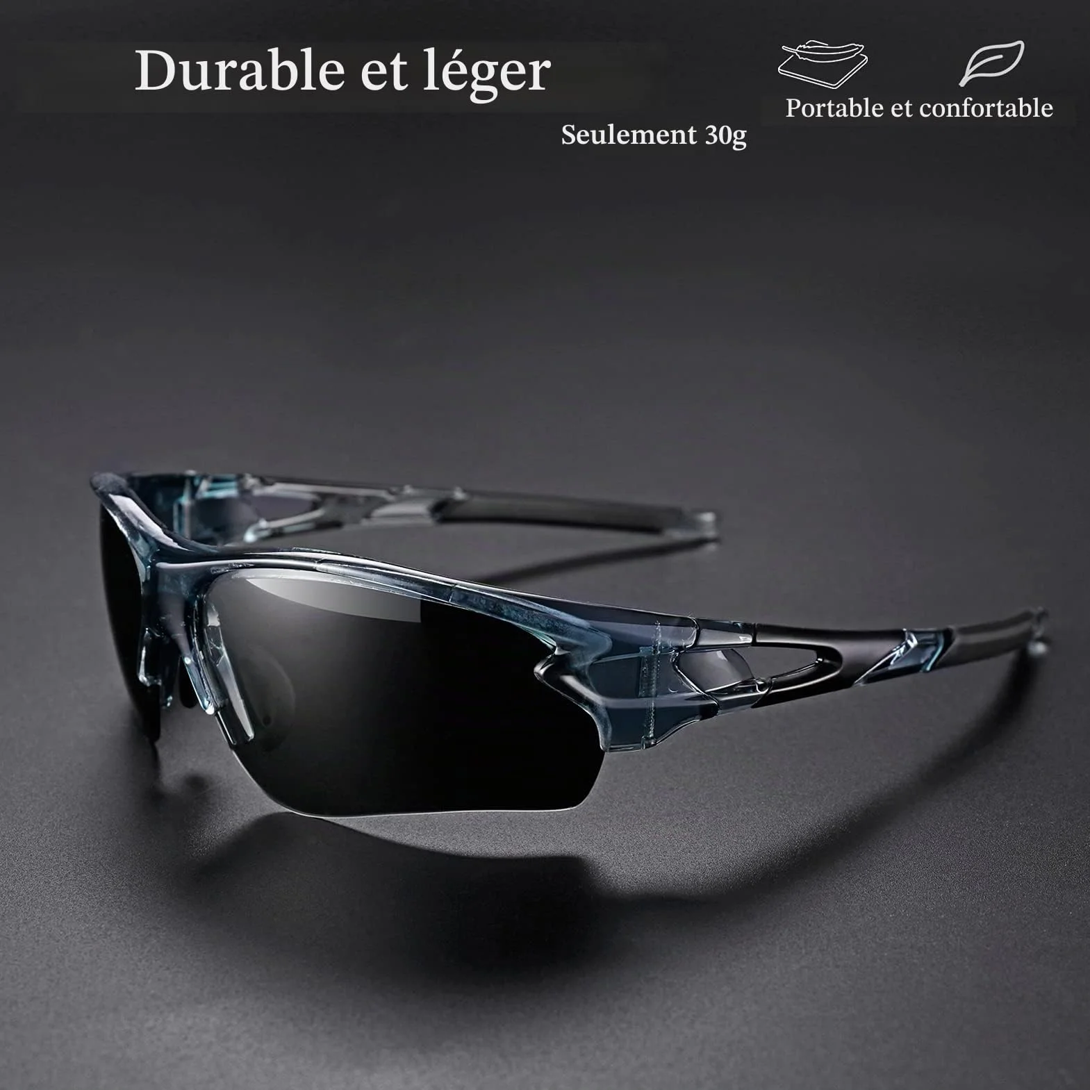 ROCKBROS Lunettes de Soleil Sport, Cyclisme Lunette Photochromiques pour Vélo VTT Pêche, Verres Transparents en PC Anti-UV400 Ultra-léger Unisexe