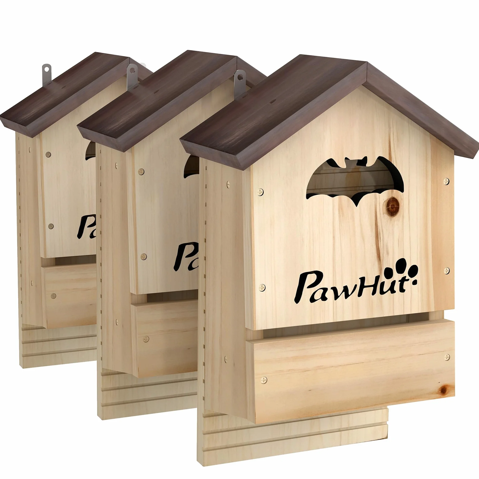 PawHut Lot de 3 Nichoirs Chauve Souris en Bois 21,5 x 11,5 x 34 cm