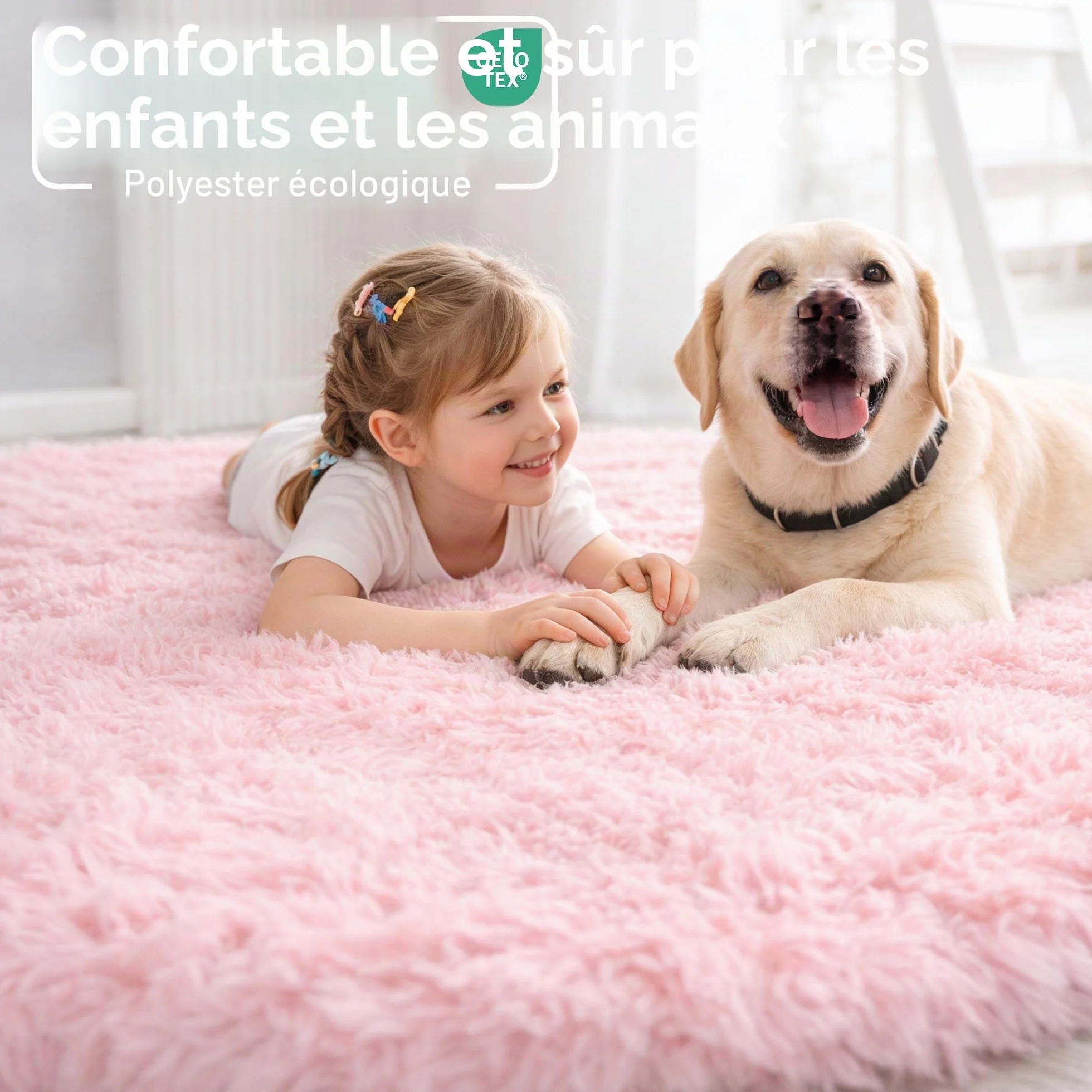 Tapis rond à poils longs pour chambre de fille, pelucheux, salon, crèche, bébé