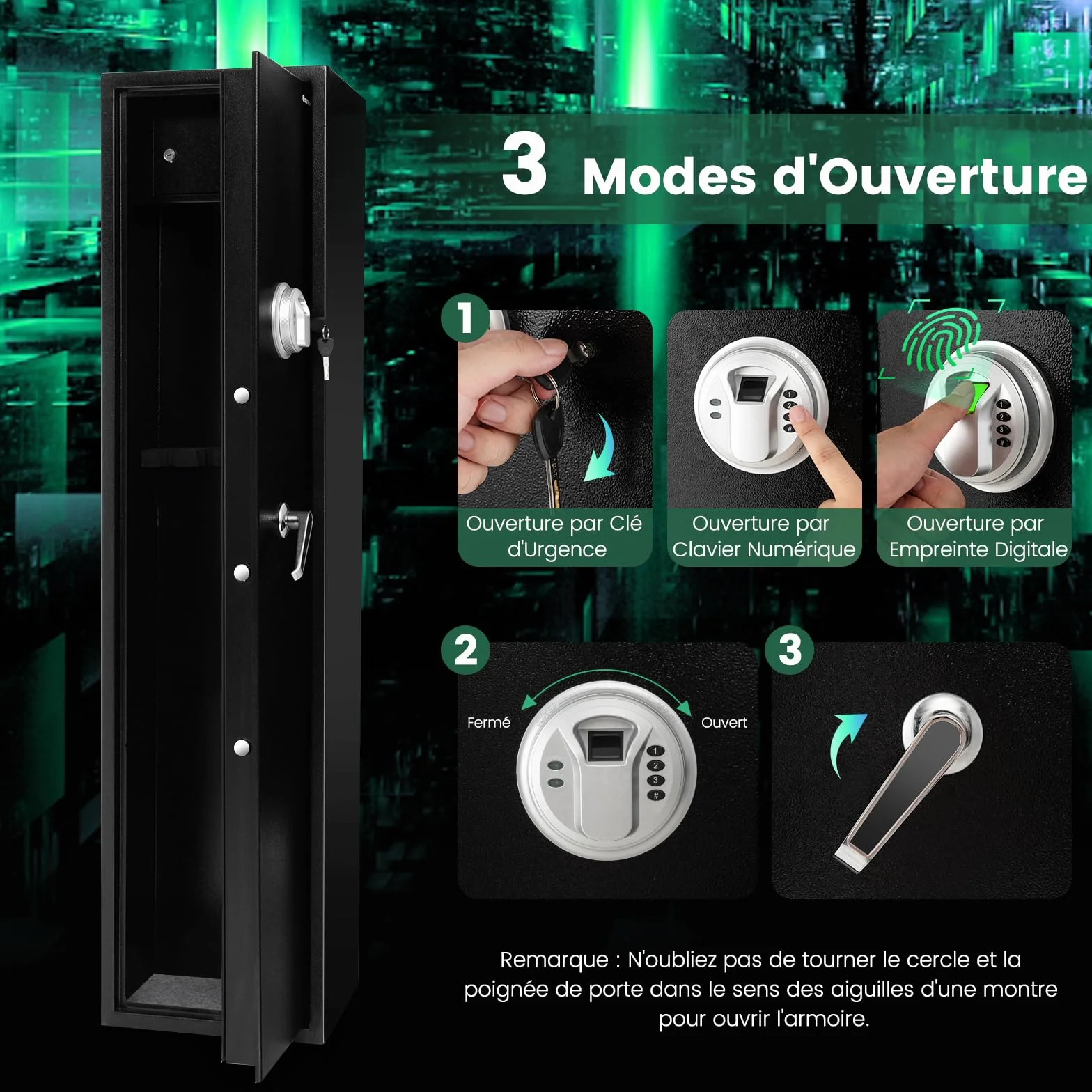 COSTWAY Armoire à 5 Fusils avec Clavier Numérique, Coffre-fort Biométrique avec Pochettes à Pistolet, Boîte Verrouillable Mode Silencieux, pour Fusils et Carabines à la Maison