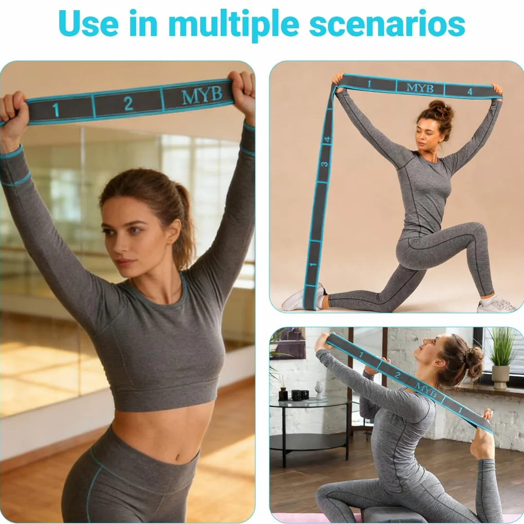 Sangle de Yoga, Étireur de Fascia de Yoga, Ceinture Élastique pour Yoga et Fitness, avec 9 Boucles, Bande Élastique de Résistance, Jambes Ceinture D'étirement des Ligaments, pour Entraînement, Pilates
