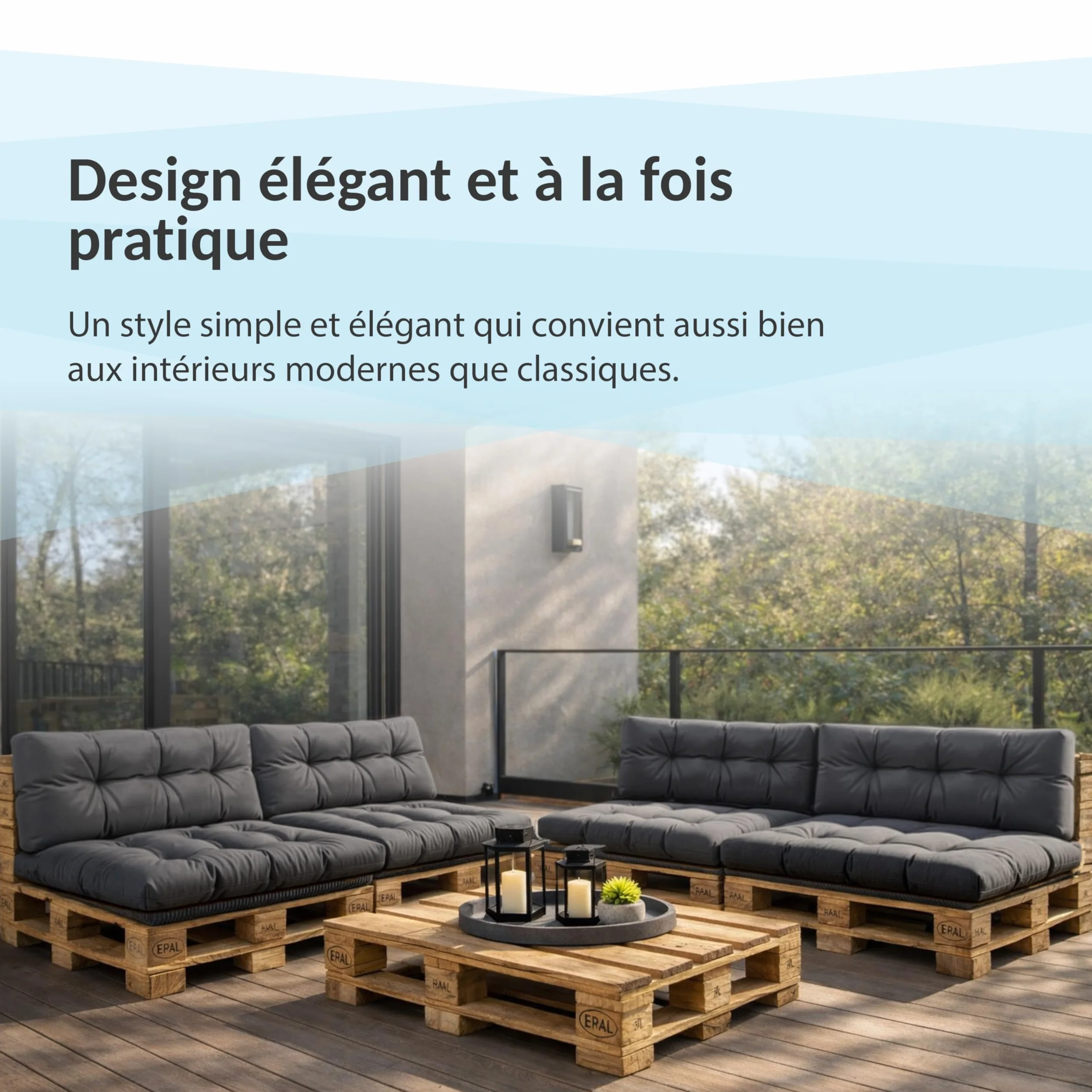 Coussins Matelassé pour Palettes Euro 120x60cm Assise Dossier Mousse Formée à Froid Vert foncé