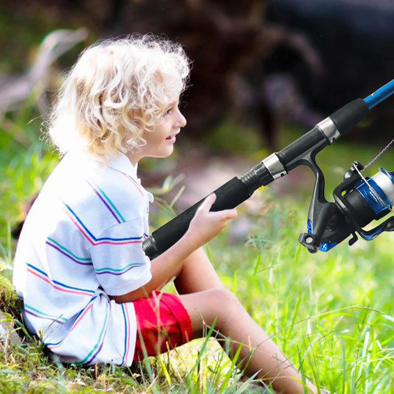 Kit de pêche complet pour enfants de 1,5 m avec moulinet et appât, canne à pêche télescopique en fibre de carbone et moulinet, accessoires de pêche pour enfants de 3 à 10 ans