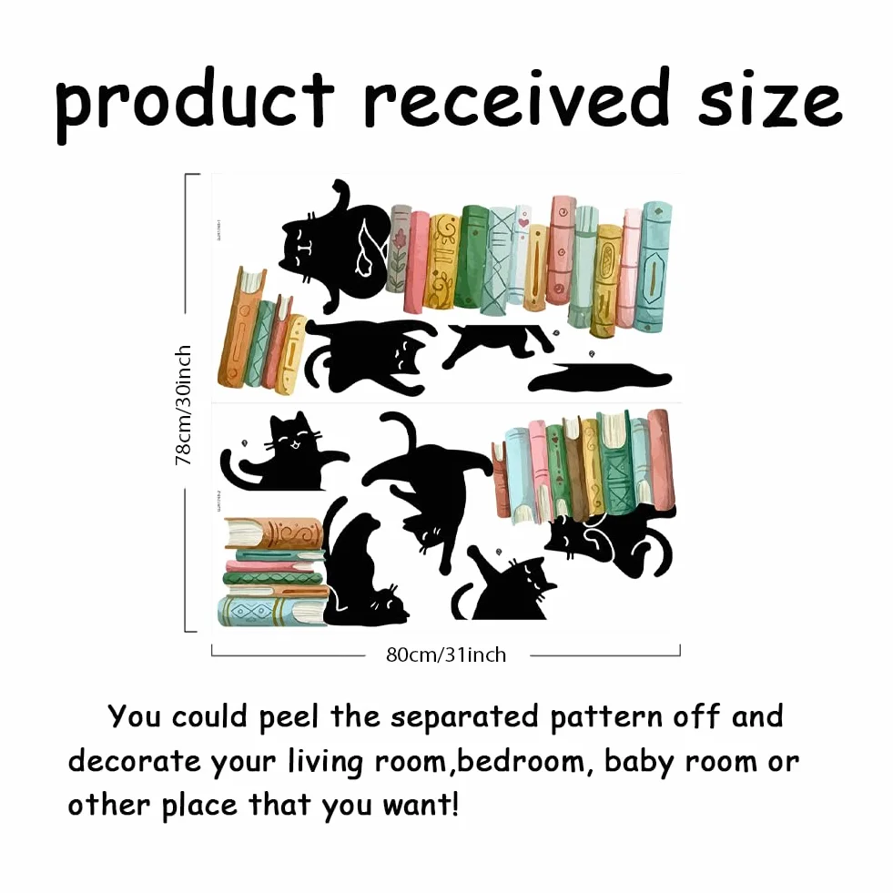SUPERDANT Stickers Muraux Lecture Autocollant Décoratif Chat Noir Yoga Livres 80x78cm
