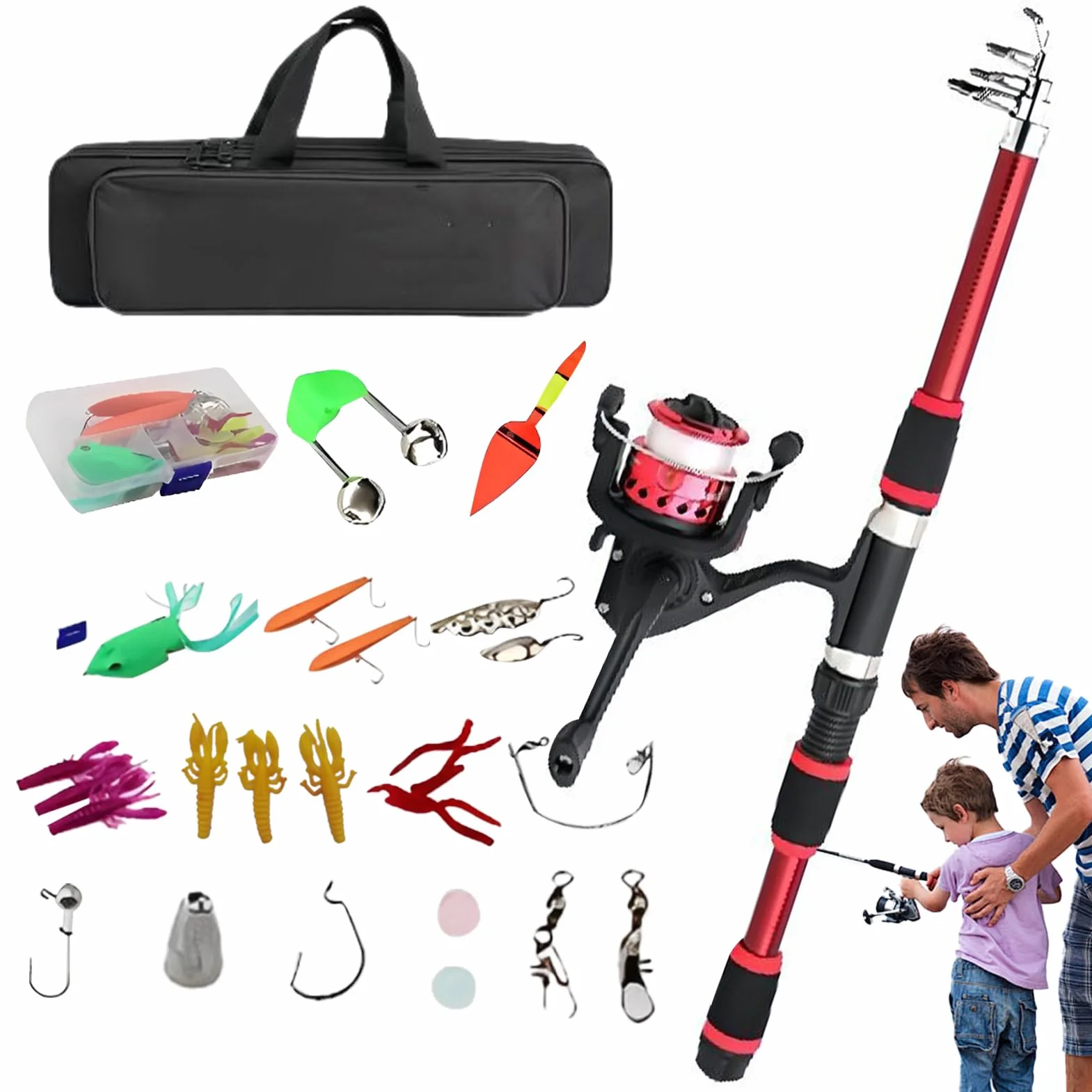Canne À Pêche Enfant Kit Débutant pour Lancer Eau Salée et Douce