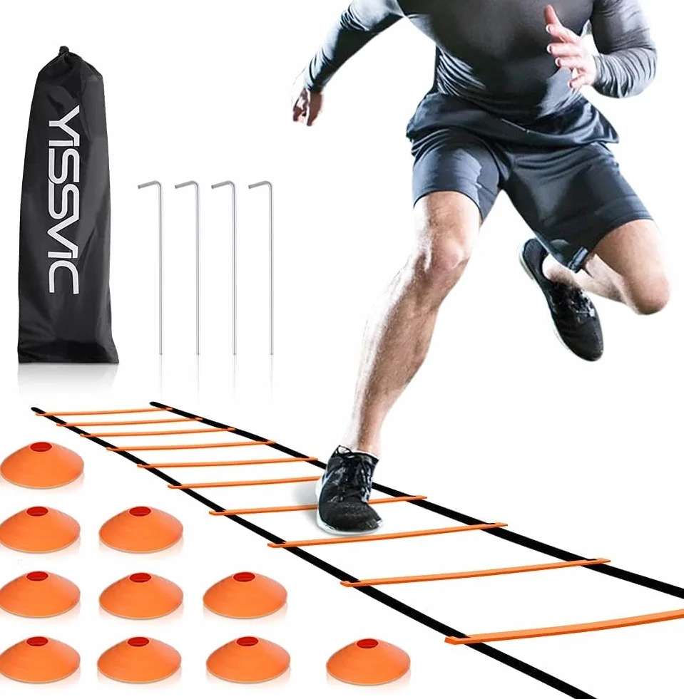 Échelle de coordination de football 6 m avec 10 chapeaux d'entraînement