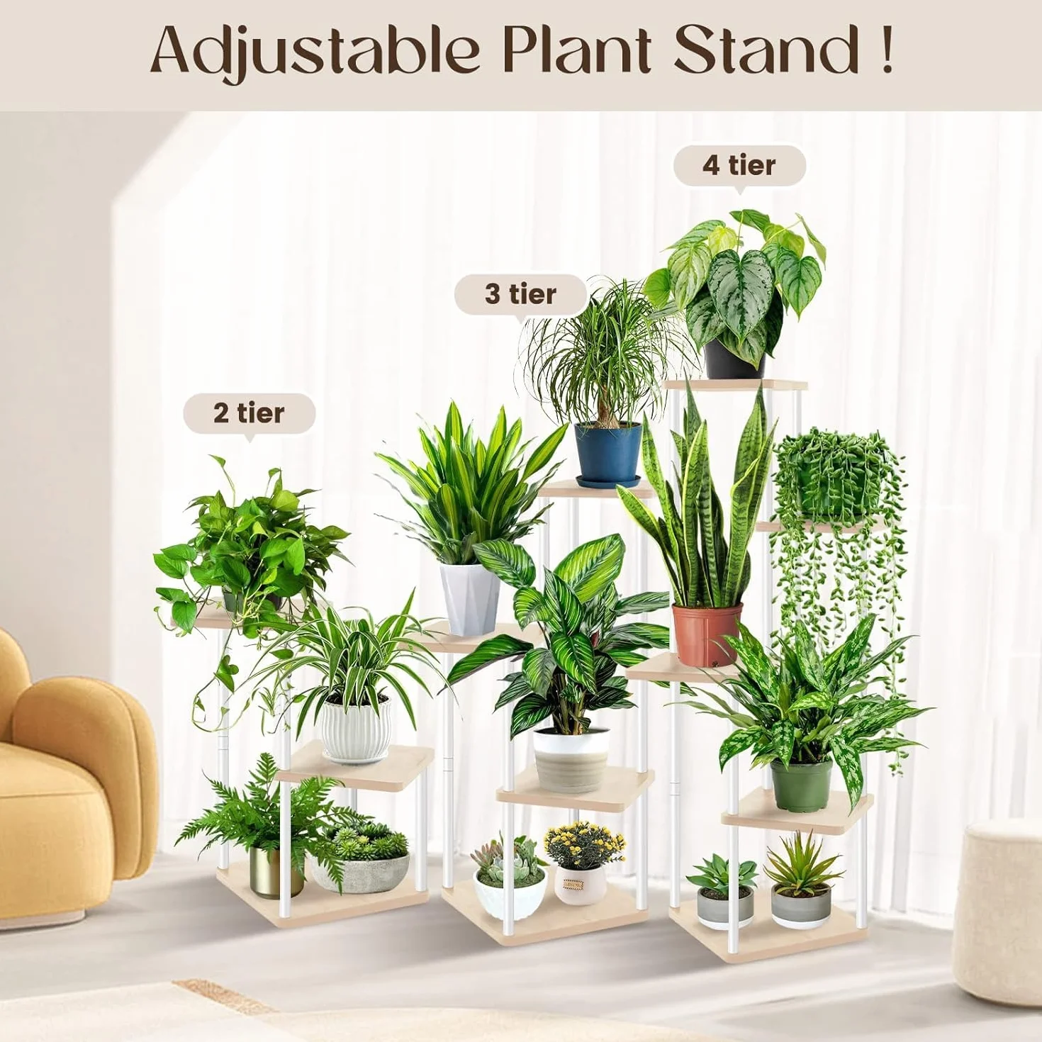 Étagère pour Plantes D'intérieur 106CM Haut Support en Bois pour Salon Terrasse Balcon Jardin (Blanc)