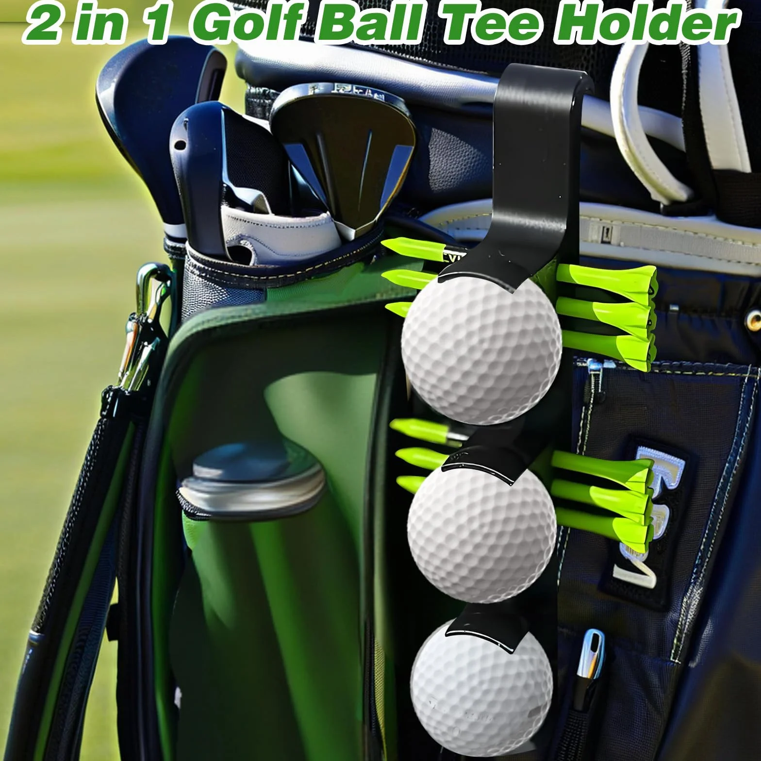 Porte-balles de golf 2 en 1 collecteur à dégagement rapide crochet noir 3 balles 6 tees