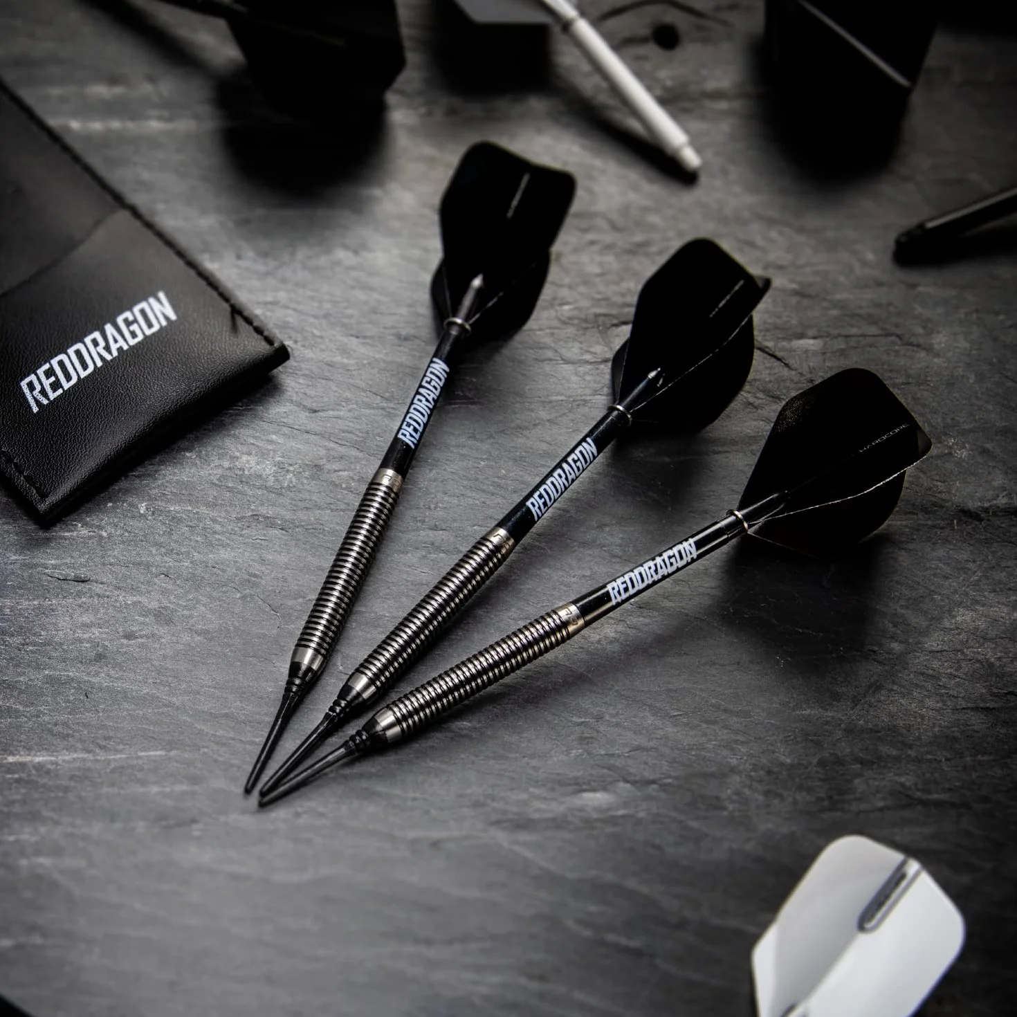 RED DRAGON Pegasus Tungsten Steel Soft Tip Darts Set 18g, 20g - Black Stems, Black Flights