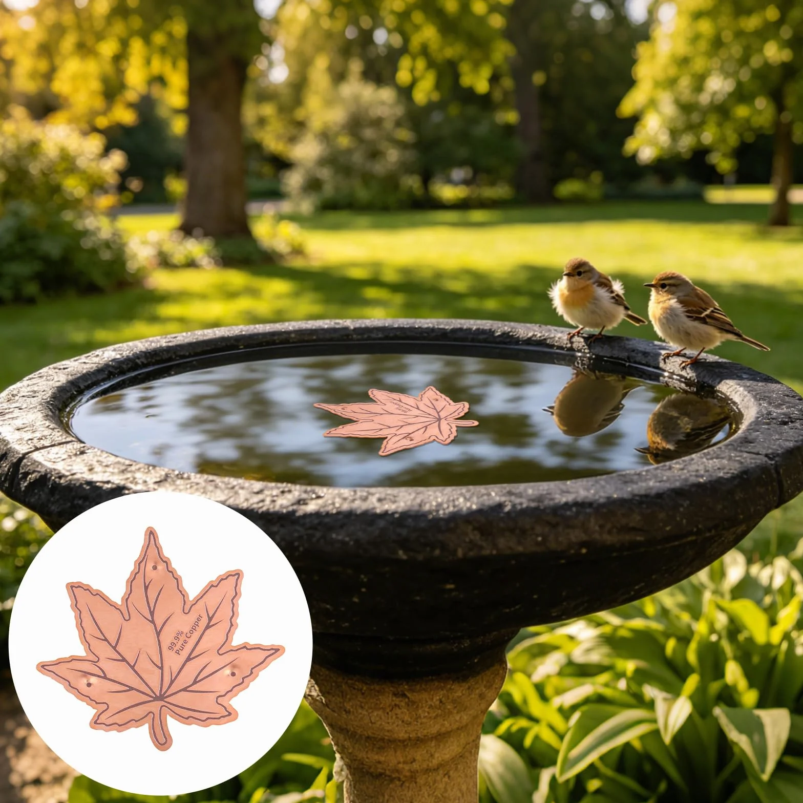 BOXOB Nettoyeur Bain d'Oiseau Cuivre Pur Support Trois Points Purificateur d'eau Sûr Toute Saison