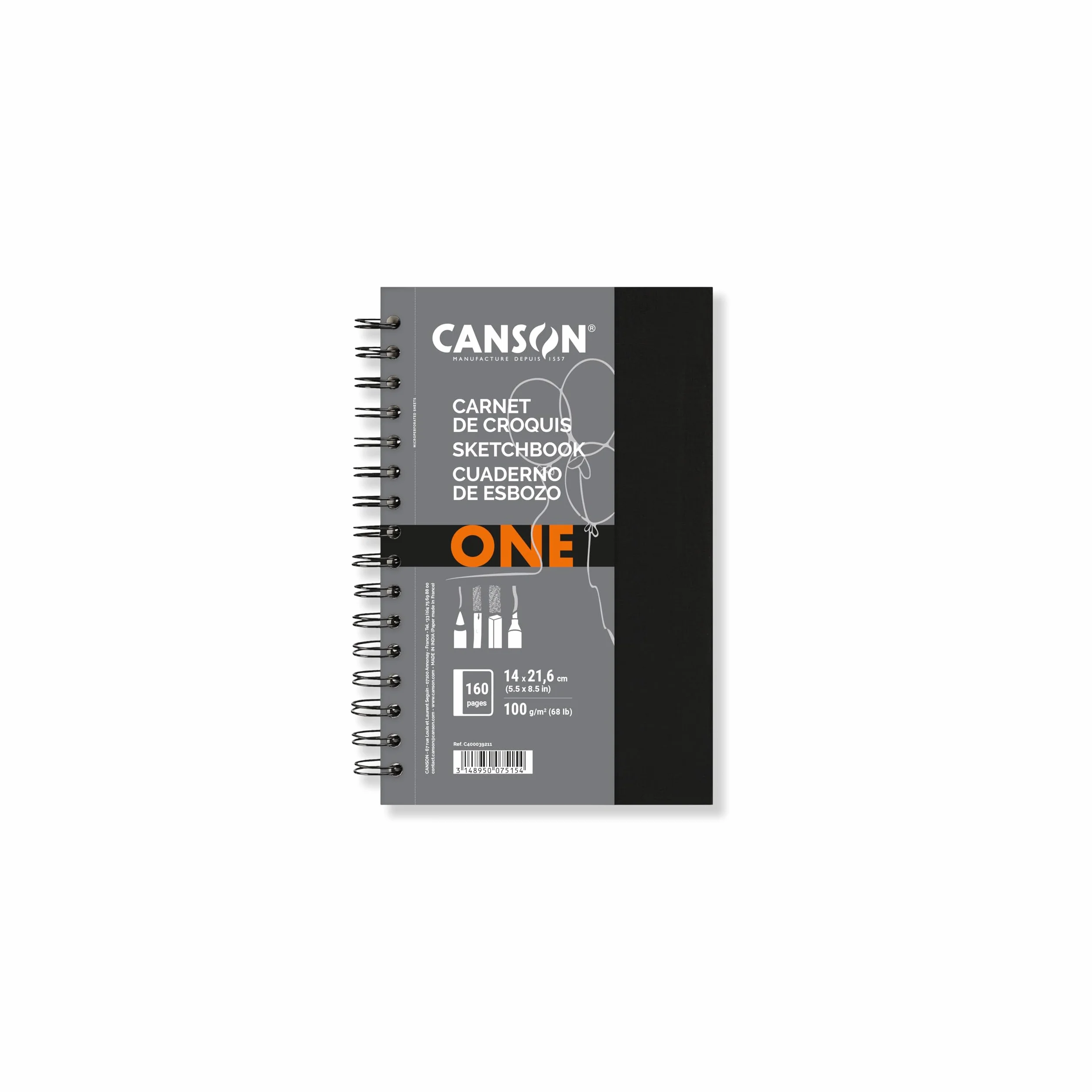 CANSON Carnet de croquis spiralé 160 pages 14 x 21.6 cm 100g/m²