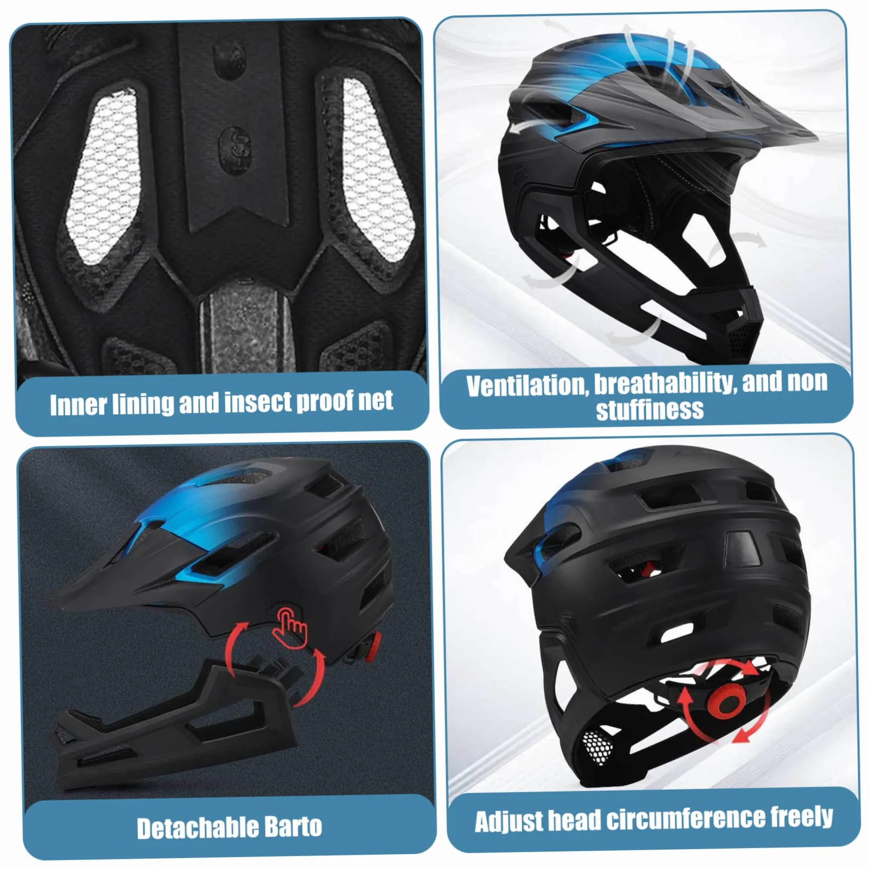Casque de vélo de Montagne Intégral Amovible Réglable Filet Anti-Insectes Respirant Absorbant Chocs