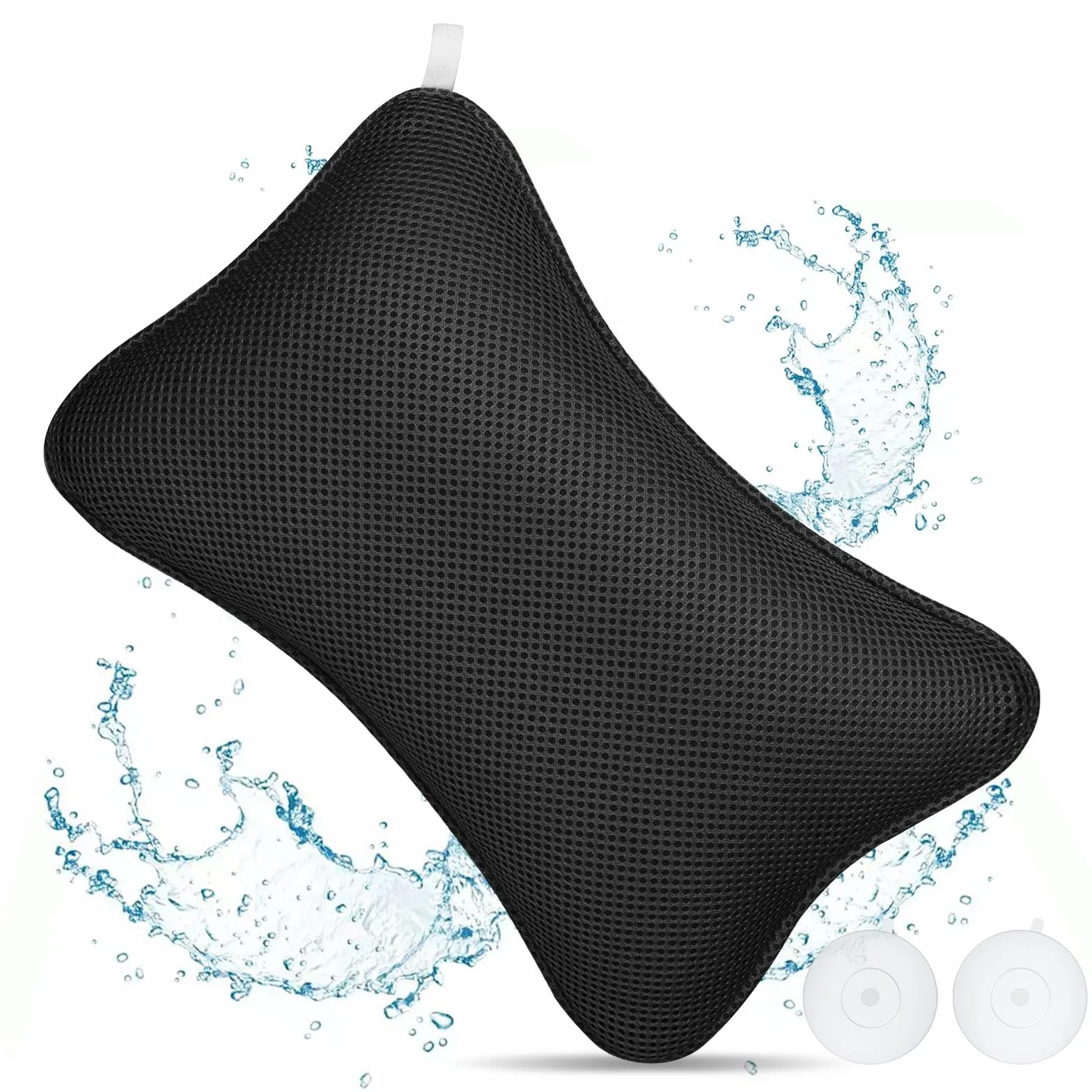 Flintronic Oreiller de Bain Coussin Baignoire Air Mesh Ergonomique avec 2 Ventouses Antidérapantes Noir