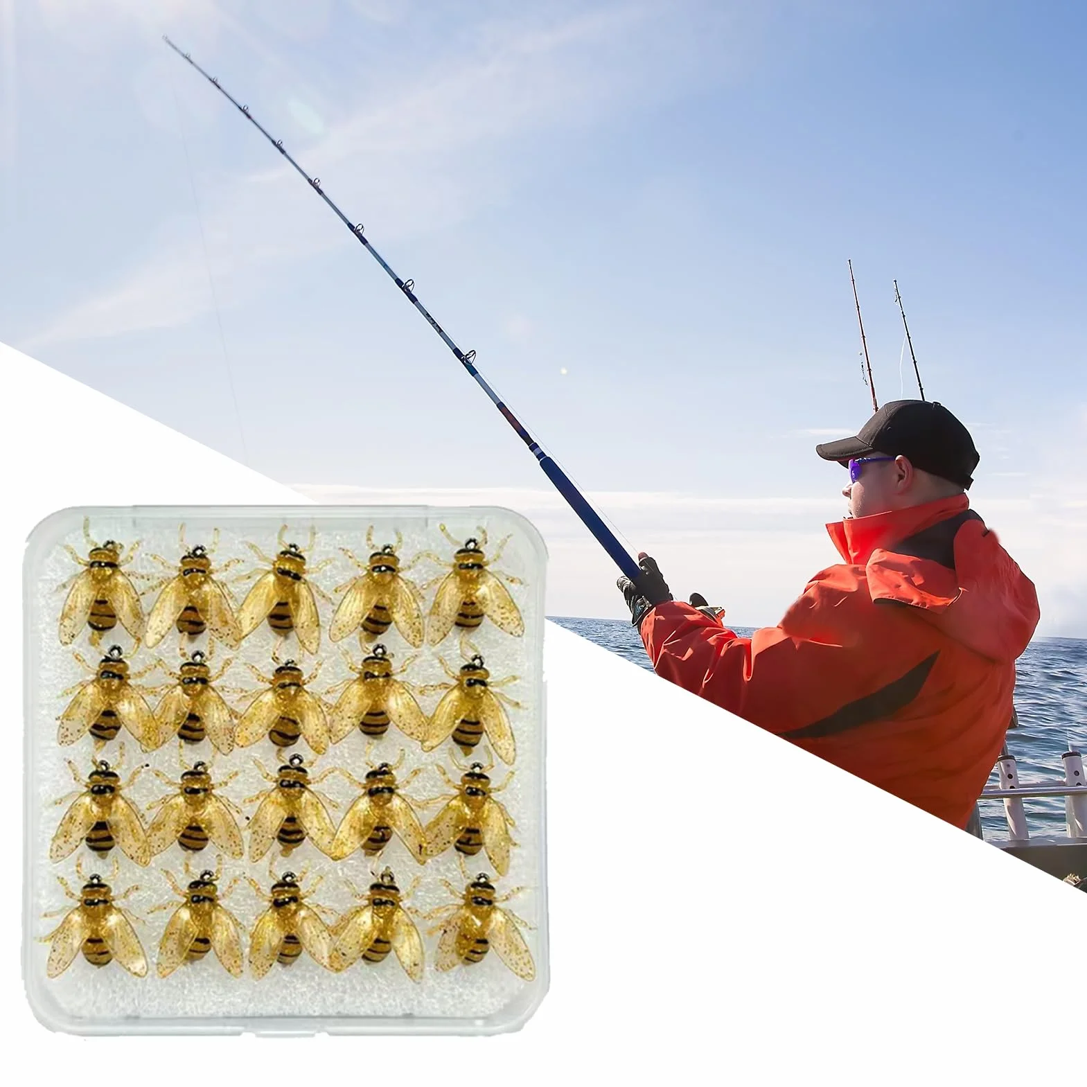 Appât de Pêche à la Mouche pour Truite - 20X Leurres Simulés en Forme d'abeille avec Étui,Équipement pour Eau Douce, Eau Salée, Lac, Rivière, Étang et Mer Profonde