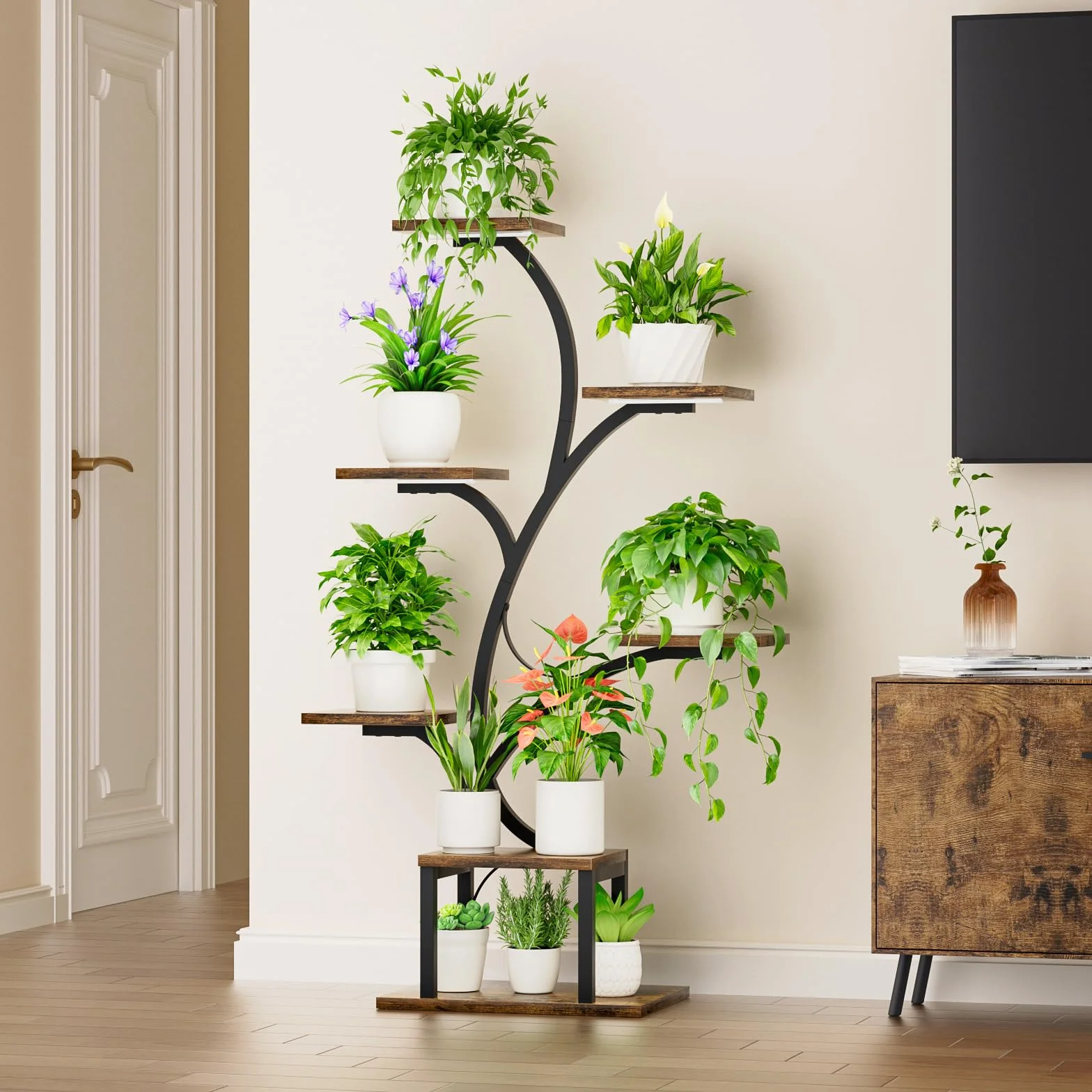 BACEKOLL Support pour plantes d'intérieur avec lampes de croissance, étagère à 7 niveaux, en métal en forme d'arbre