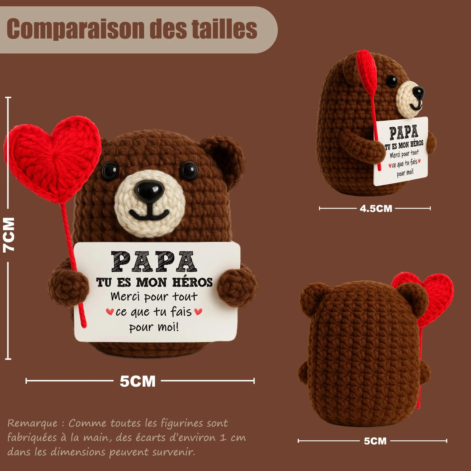 Tixlux Cadeau Papa Ourson Cœur Positif Fait Main Décoration Bureau Maison