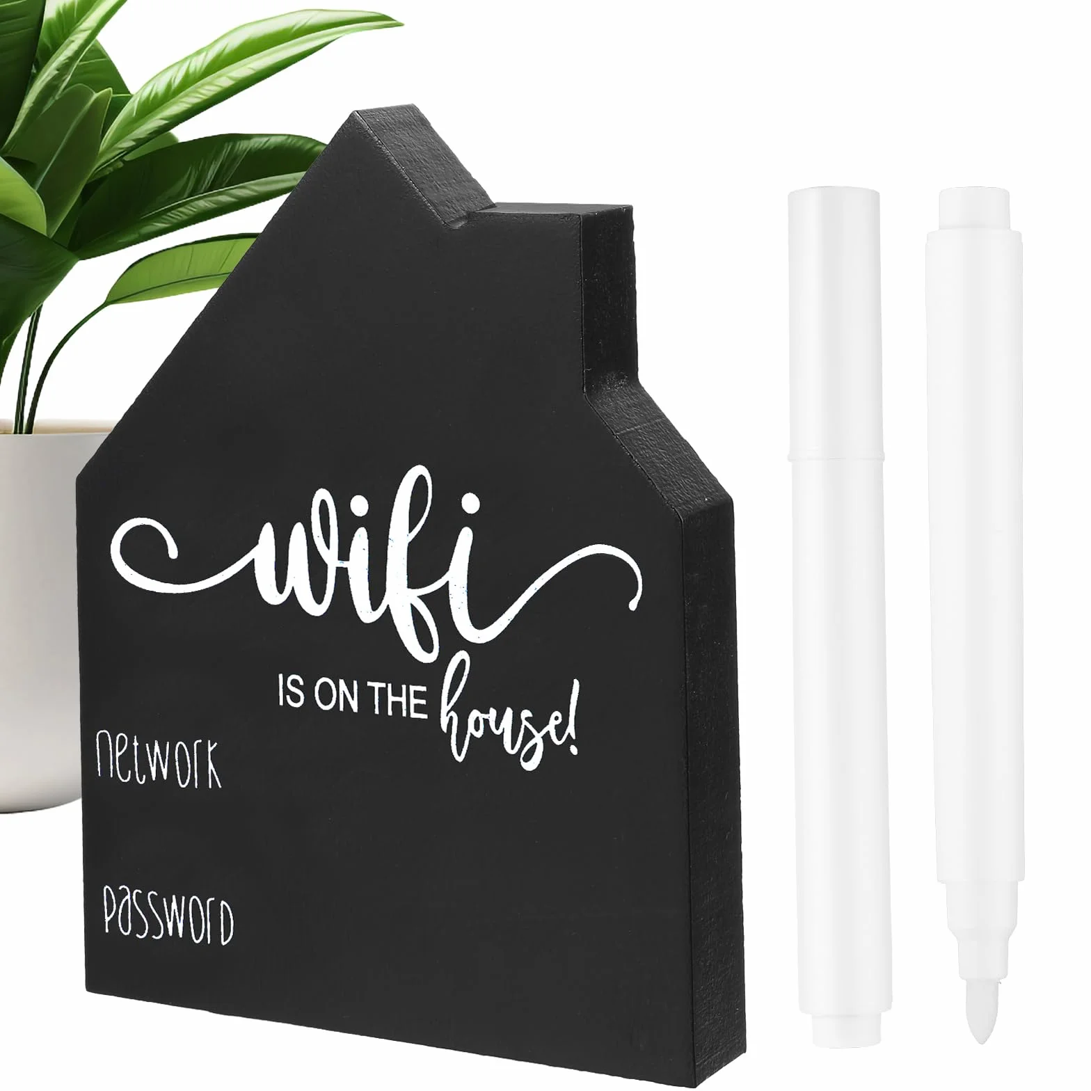 Panneau de mot de passe Wi-Fi en bois pour la maison, tableau noir avec stylo effaçable