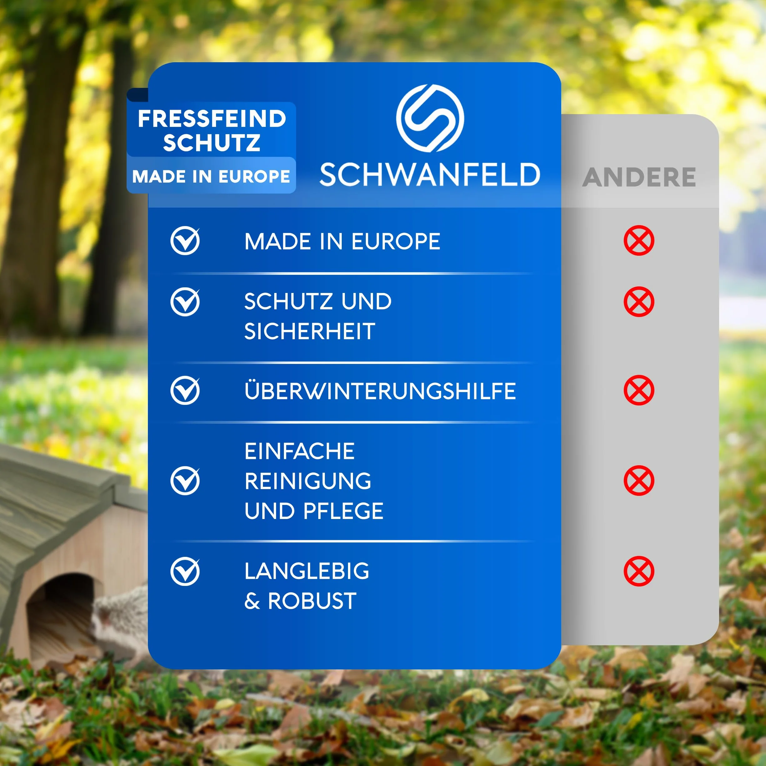 SCHWANFELD® Niche pour hérisson avec entrée labyrinthe, résistante à l'hiver, fond inclus