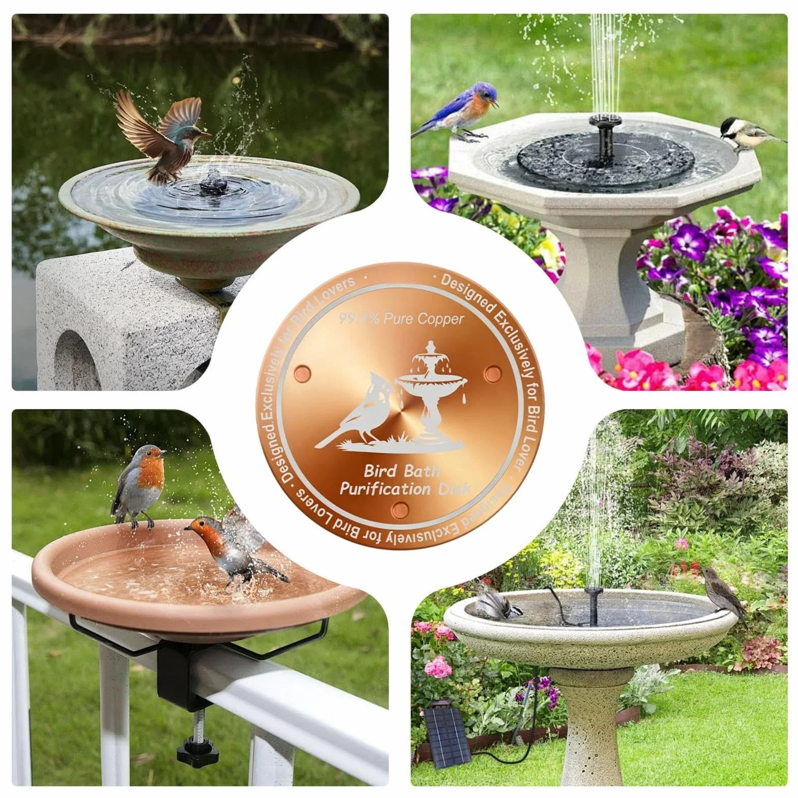 Cuivre pour Bain d'Oiseaux, Accessoires Jardin Nettoyage Naturel - Purification d'Eau