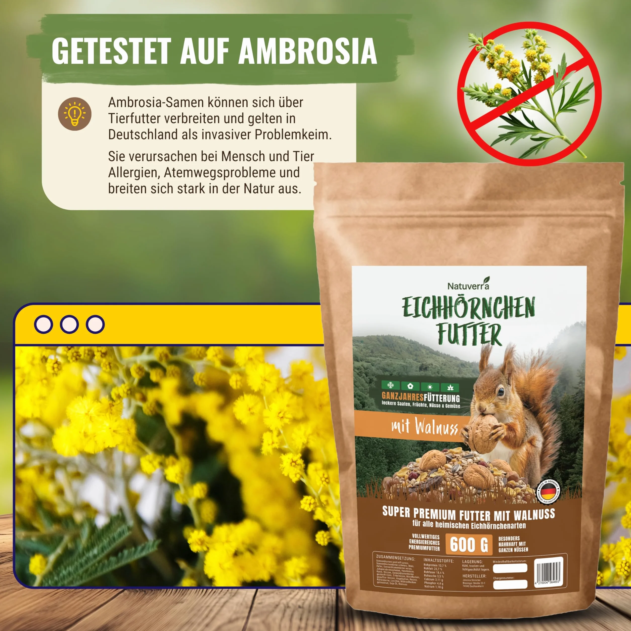 Nourriture pour écureuils et tamias 600 g avec noix