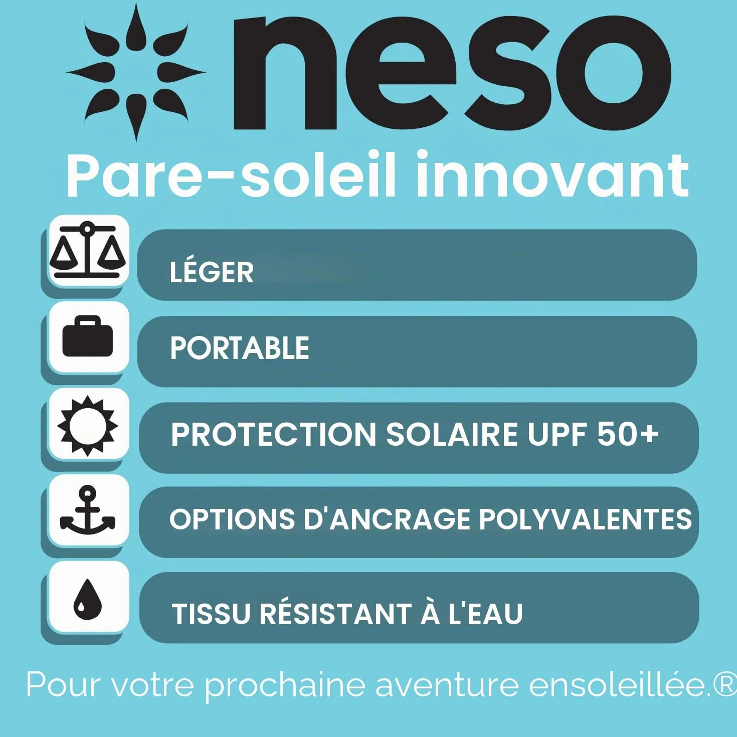 Tente de Plage de Tente de Neso avec l'ancre de Sable, Sunshade portative d'auvent - 2.1m 'x 2.1m - Coins renforcés par Brevet (Bleu pervenche)