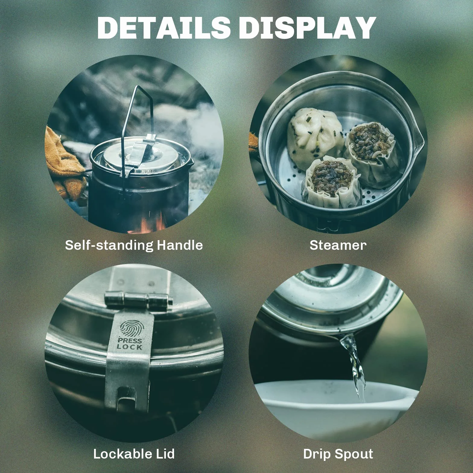 Fire-Maple Antarcti Pot de Camping en Acier Inoxydable 1,2L avec Panier Vapeur, Mug de Café, Poignée Pliable pour la Cuisine en Plein Air
