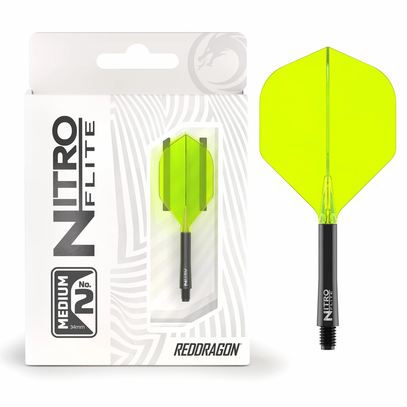 RED DRAGON Darts – Nitro Flite Système intégré de vol et d'arbre – No.2 Forme et design - Disponible en Court, intermédiaire et moyen - Variété de couleurs - Accessoires de fléchettes professionnelles