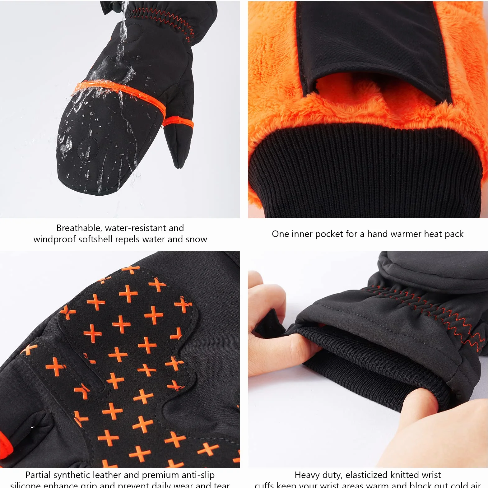 Bassdash WinteFlex Moufles Convertibles de pêche sur Glace isolées Temps Froid Gants sans Doigts en Polaire Résistant à l'eau pour Hommes Femmes Chasse Photographie Randonnée