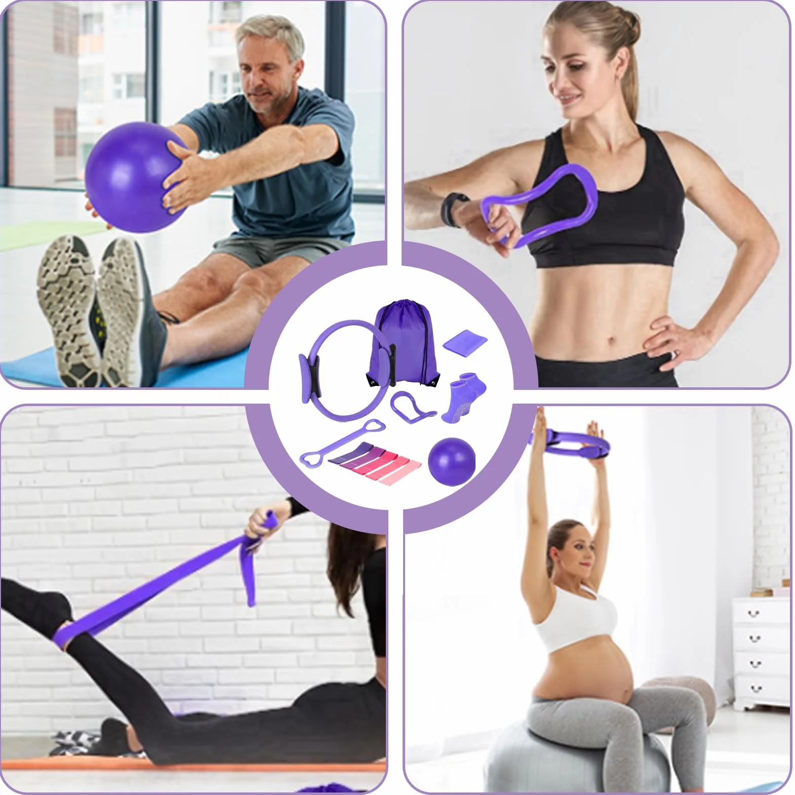 Kit de Pilates Essential de 13 pièces, pour femme, avec balle de pilates, anneau de pilates, bandes de résistance, chaussettes, anneau de Pilates et accessoires pour étirement et fitness