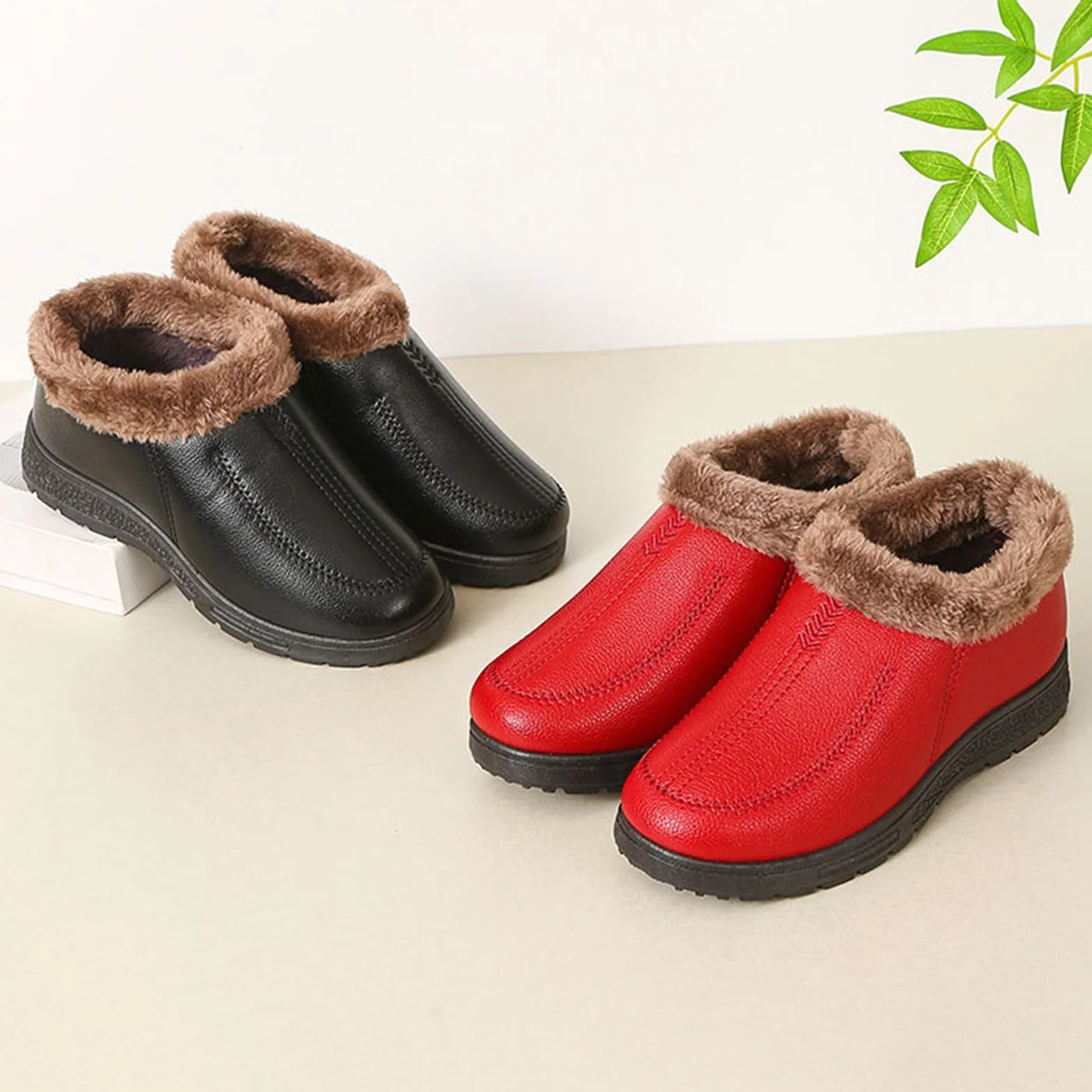 Bottes d'hiver à enfiler décontractées et confortables pour homme - Bottes de neige chaudes doublées de fourrure - Chaussures de marche décontractées avec semelle en caoutchouc antidérapante pour