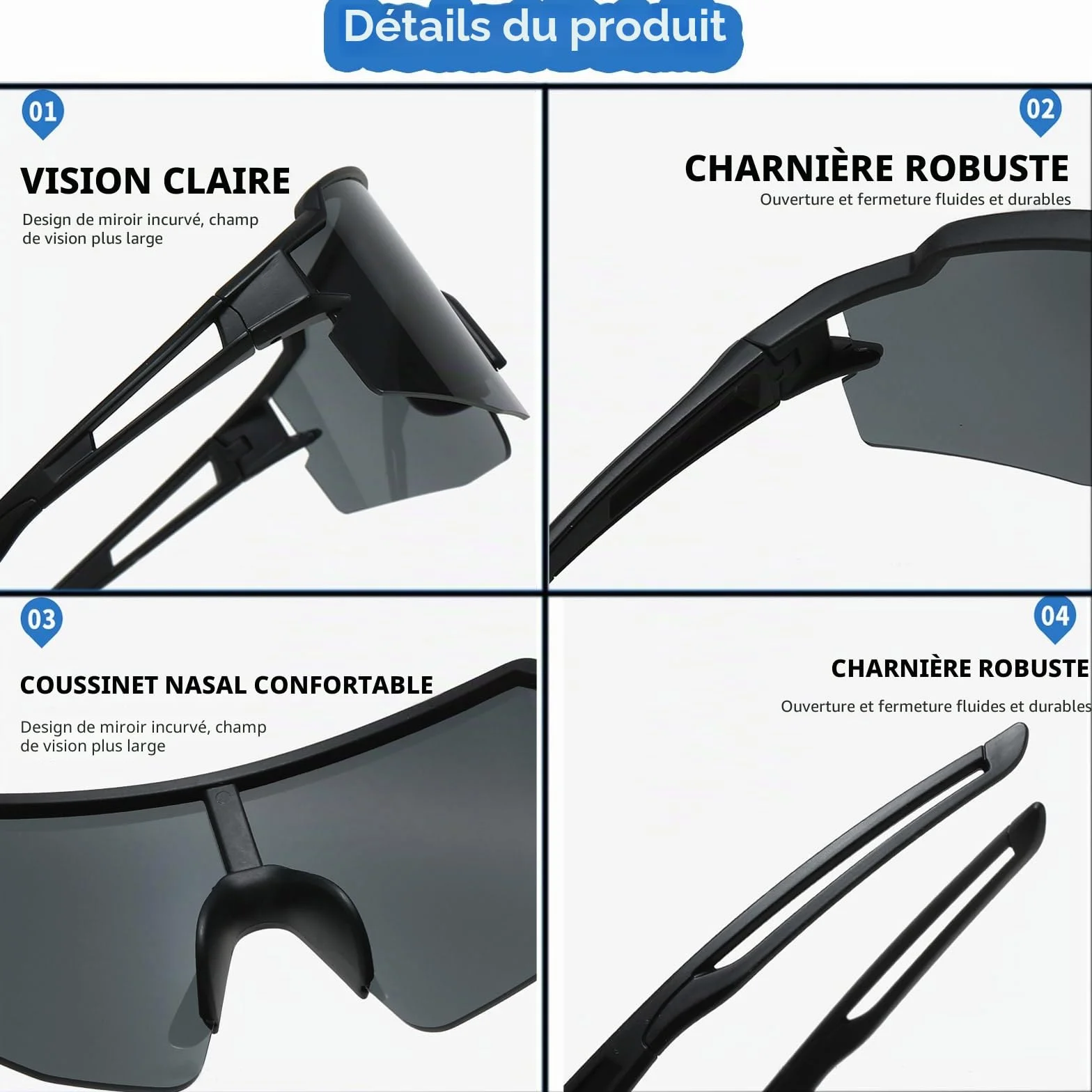 lunettes de vélo pour homme et femme, Anti-UV vélo de route Pour activités de plein air Comme le cyclisme, la course l'escalade la conduite la pêche