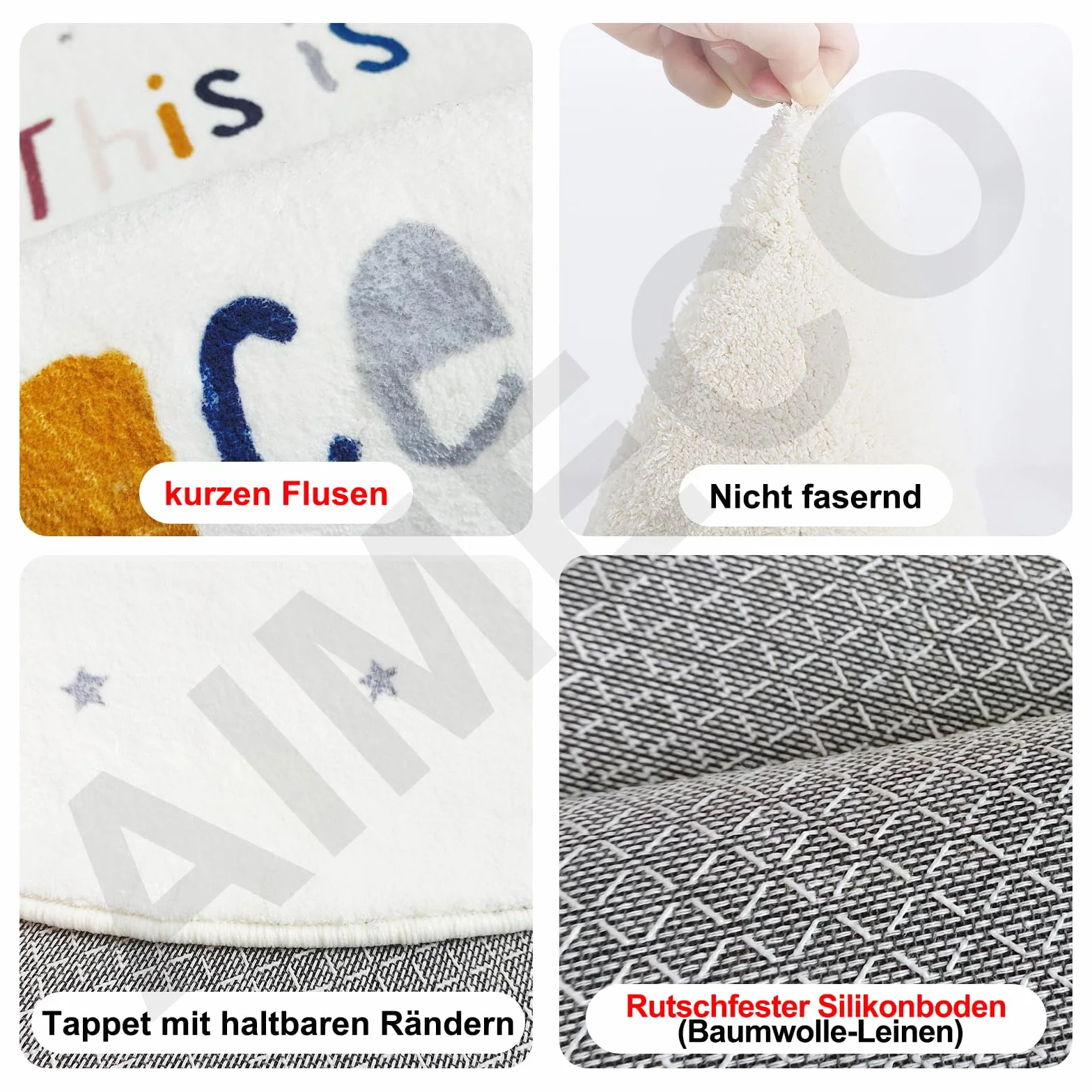 Tapis pour enfant rond 100 cm motif bleu ours antidérapant chambre d'enfant