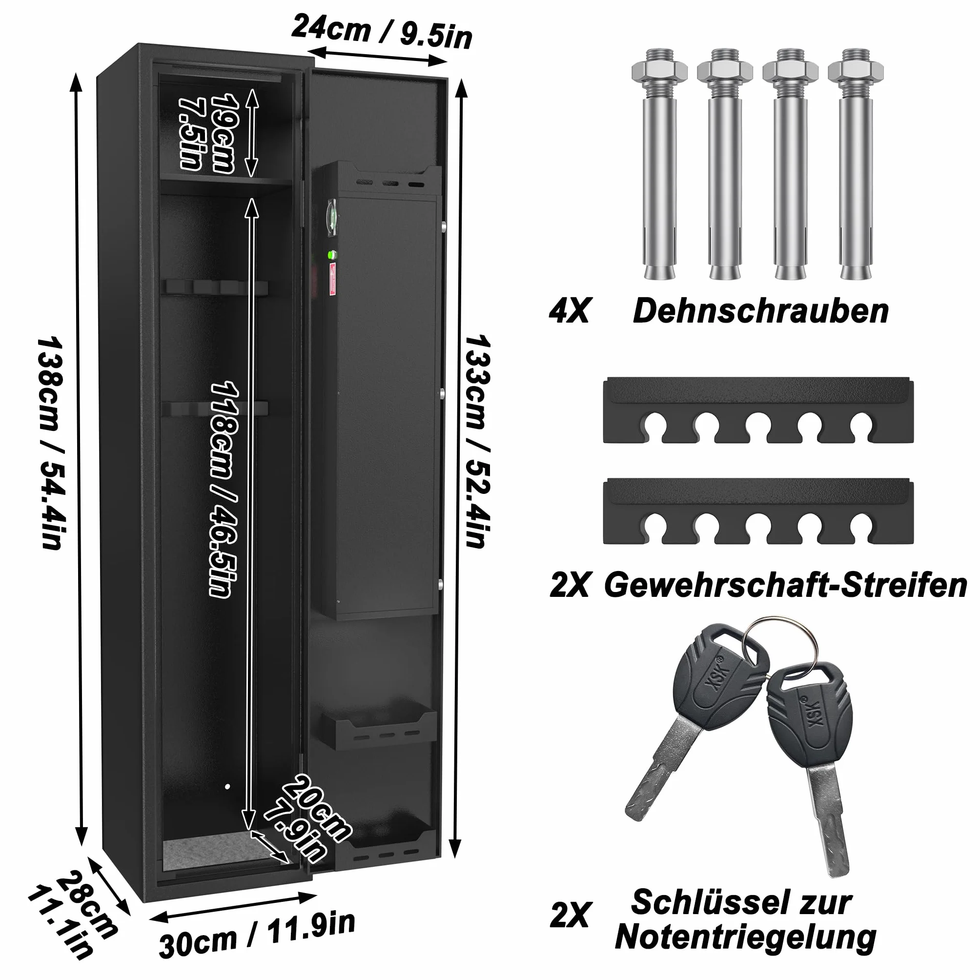 UISEBRT Armoire à armes pour 3 à 5 fusils - Armoire à munitions - Avec serrure électronique et empreintes digitales - Réglable - Pour armes longues, pistolets et munitions