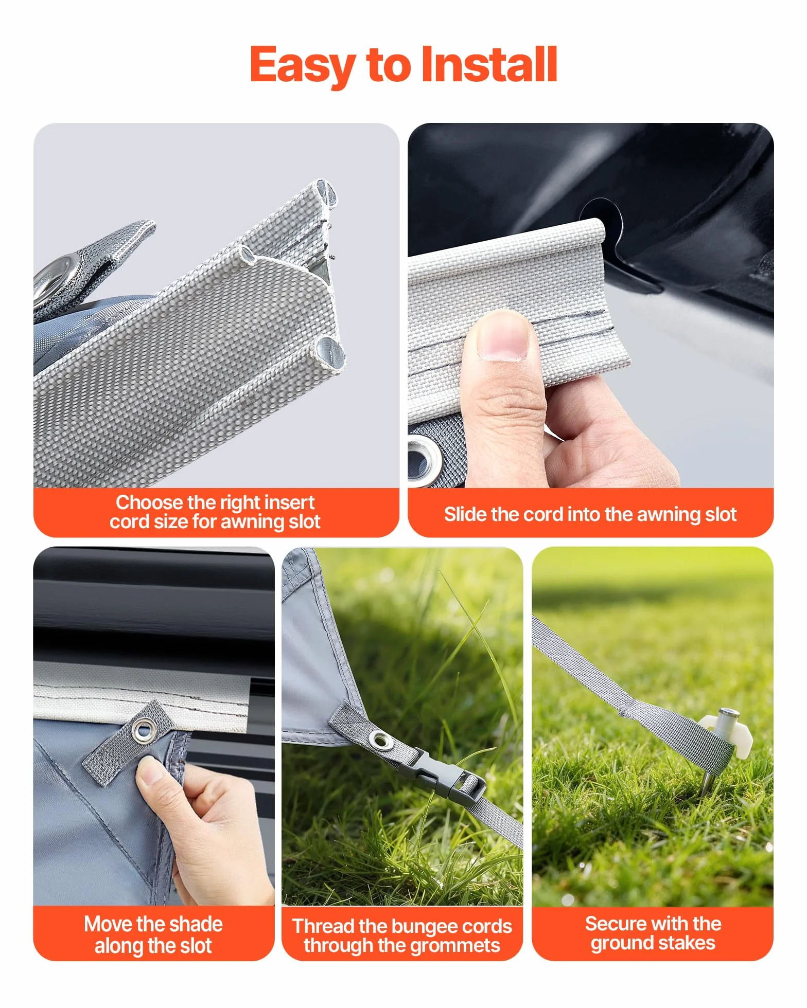 VEVOR Paroi Avant pour Store de Camping-Car 2x3,7 m, Façade de Store Compatible avec Auvent 4 m, Pare-Soleil Caravane Voyage, avec Couverture Zippée en PU UV50+, Maille Polyester Double Couture