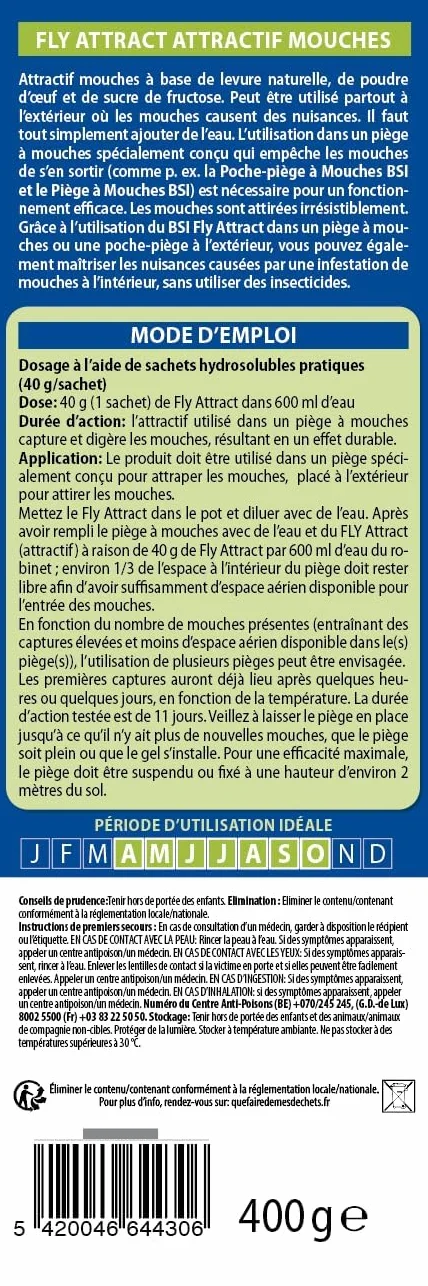 BSI Attractifs Mouches Naturel 10 Recharges 40g Piège Insectes