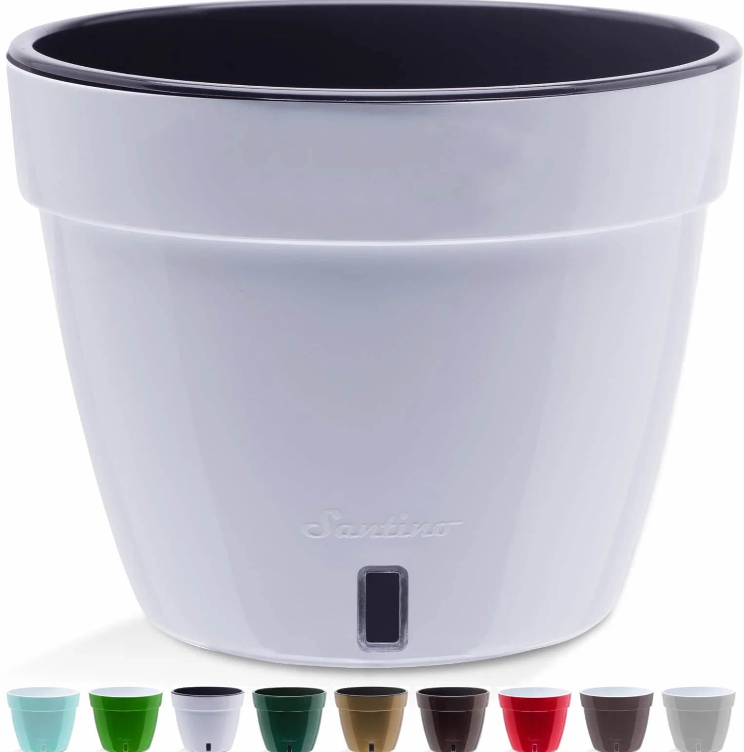 Santino ASTI Pot de Fleurs à Arrosage Automatique 18 cm Auto-Arrosant Indicateur de Niveau d'eau Blanc/Noir