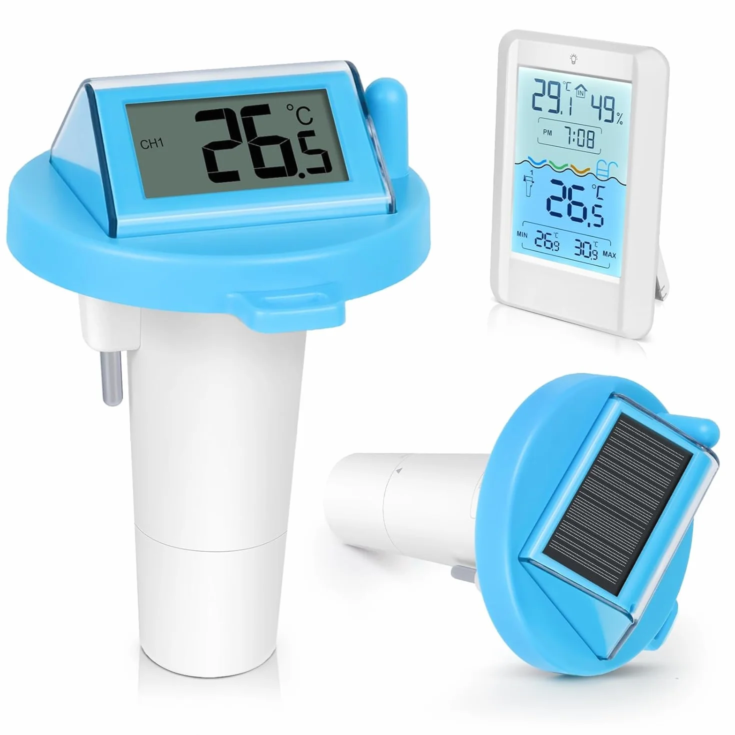 Thermomètre Piscine Solaire PATEMZON, Sans Fil Flottant avec Récepteur Radio LCD