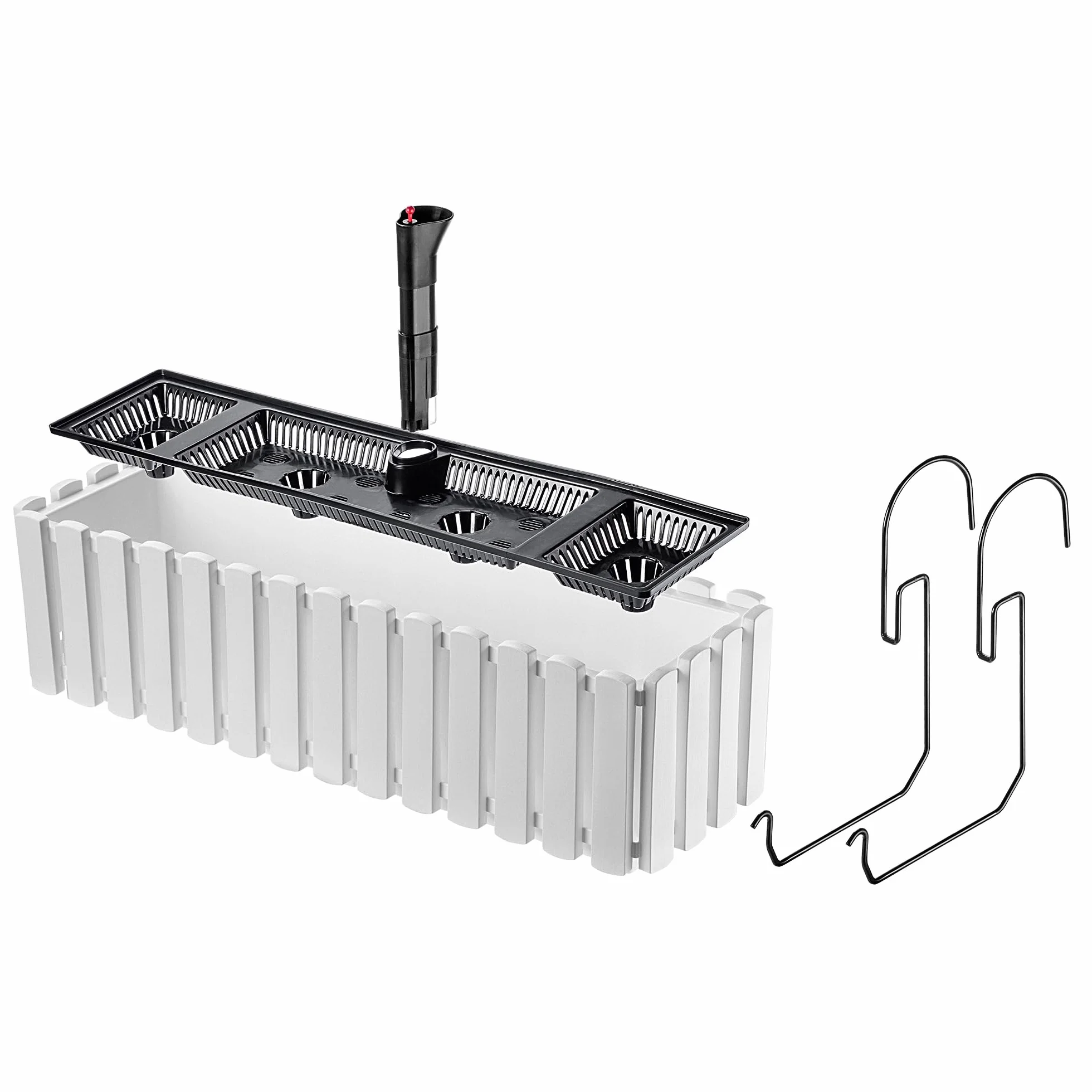 KADAX Jardinière de Balcon 60 cm – Pot de Fleurs en Plastique Aspect Lattes, Blanc