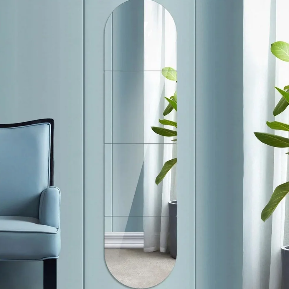 Lot de 4 miroirs autocollants en acrylique - Flexibles et incassables - 20 cm/30 cm - Forme ronde et carrée