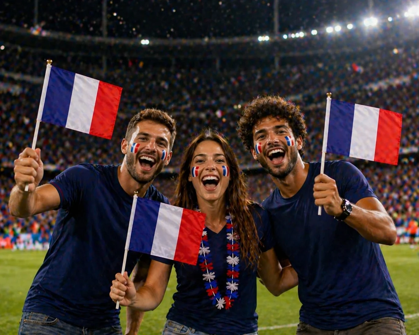 Kit 10 Pièces Petits Drapeaux France 14x21 cm avec Bâton Plastique 30 cm + 2 Feuilles de Tatouages – Drapeau Français Supporter Football