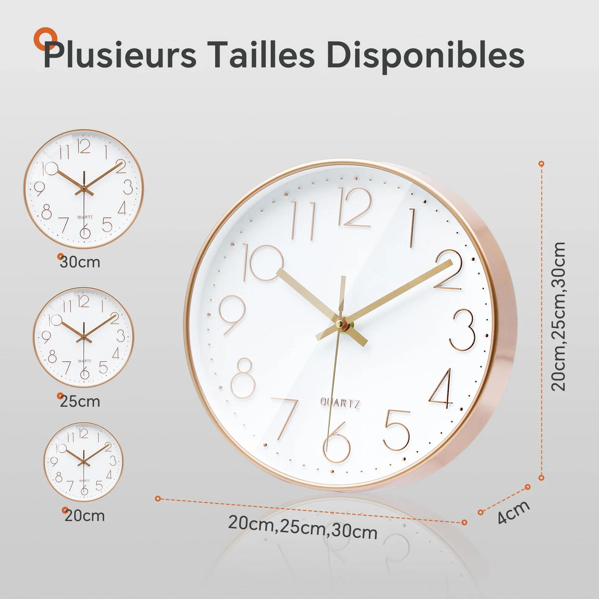 VIKMARI Horloge Murale 20cm Or Rose Verre Silencieuse Pendule Murale Salon Cuisine Chambre