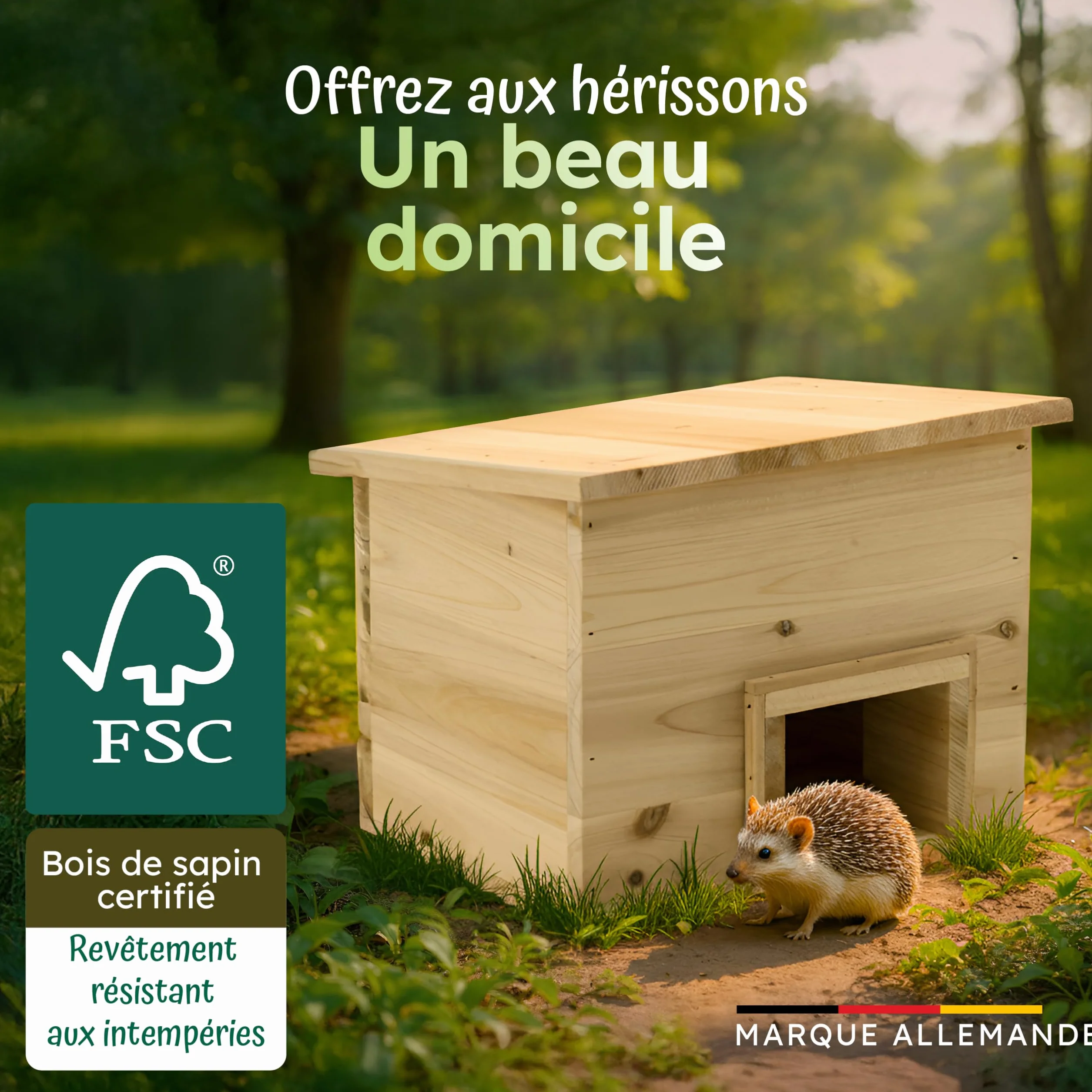 Moorland Abris pour Hérissons en Bois FSC 20×20 cm – Cabane Herisson Extérieur avec Entrée Amovible, Fond & Toit Fixé – Maison Herisson Compact & Prêt à l’Emploi – Modèle IH6
