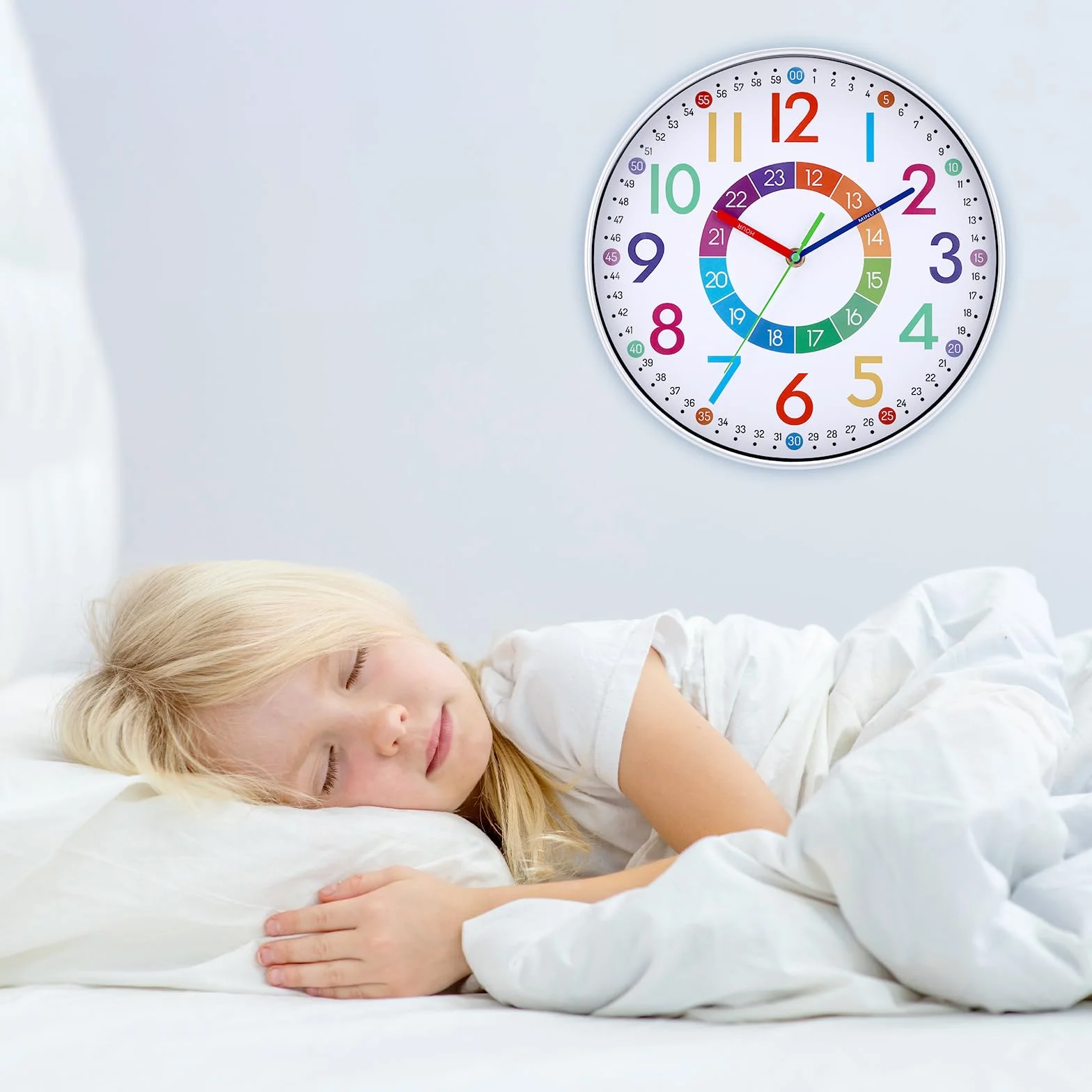 JIZZU Horloge Murale Apprentissage Enfants Ø 30cm Pendule Silencieuse Colorée 3D Chiffres Facile à Lire