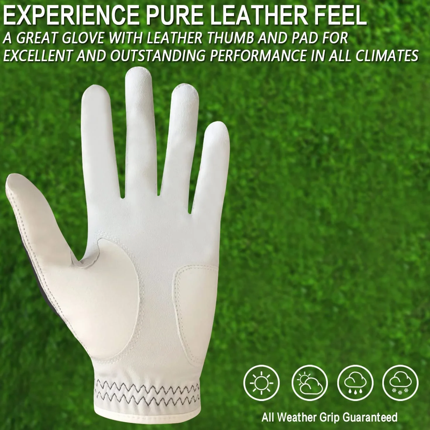 FINGER TEN Gant de Golf Homme Cuir avec Marqueur de Balle, Gants Durable Doux Confortable S M ML L XL Bleu Foncé