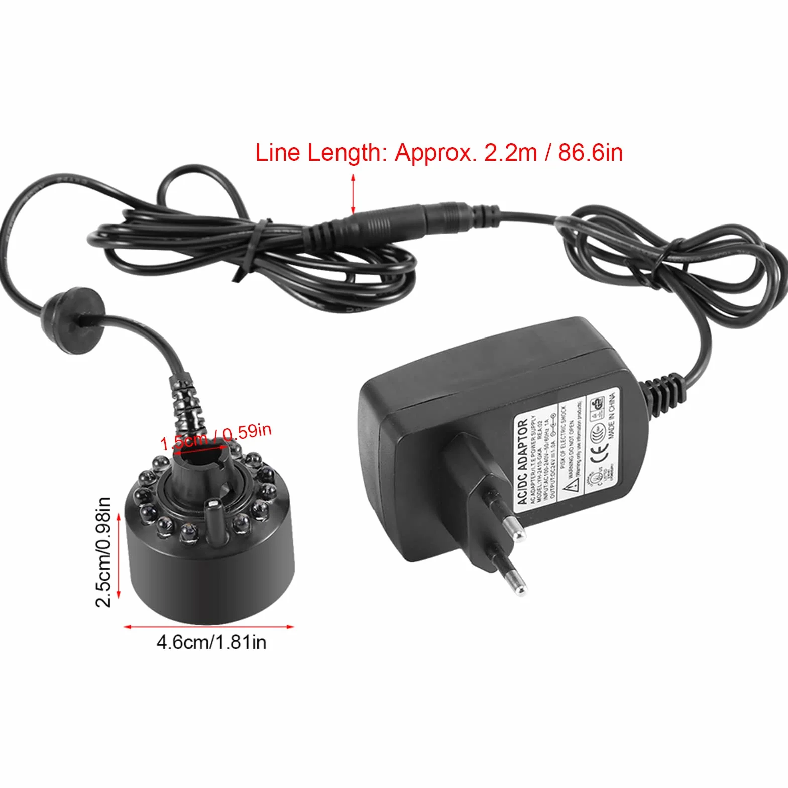 Tbest Brumisateur Ultrason 12LED Coloré Pour Fontaine D'Eau Étang Avec Adaptateur Secteur 110