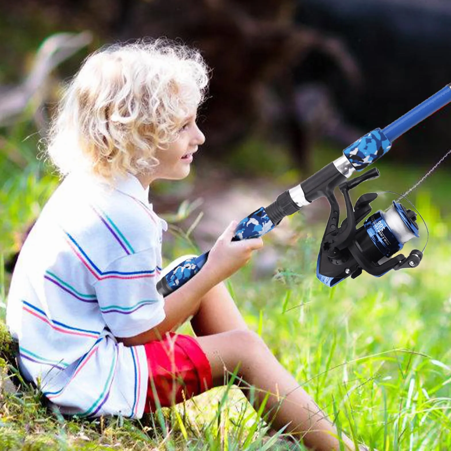 Kit de pêche pour enfants de 3 à 10 ans - Avec moulinet et leurres - Kit de démarrage de 1,8 m - Canne à pêche télescopique en fibre de carbone et moulinet de ligne de pêche - Accessoires de pêche