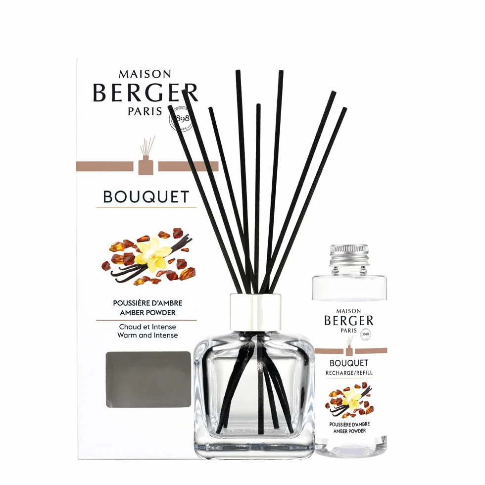 MAISON BERGER Diffuseur Parfum Maison Poussière d'Ambre Modèle Glaçon Transparent 21 cm Recharge 100 ml