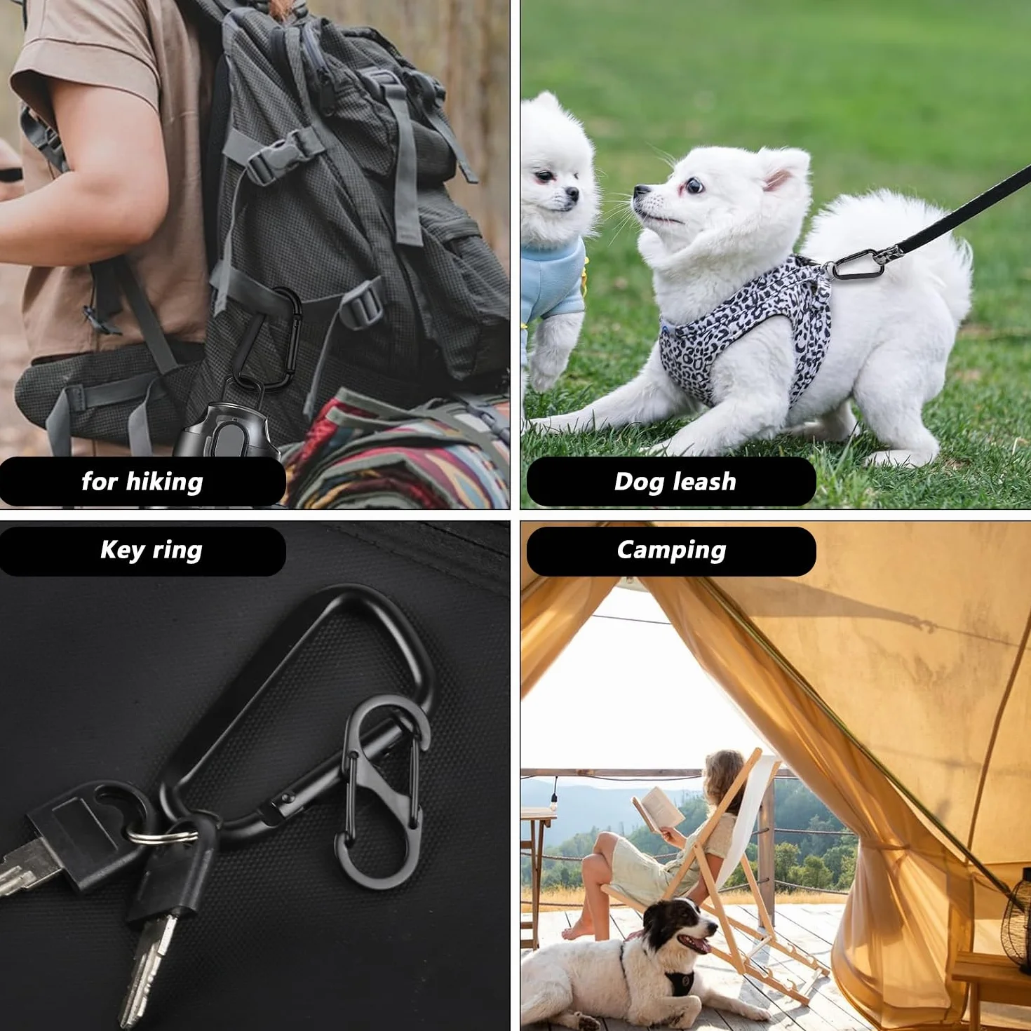 Mousqueton Noir 12 Pcs Mousquetons Métal Camping Hamacs Chiens Accessoires Yoga Sport
