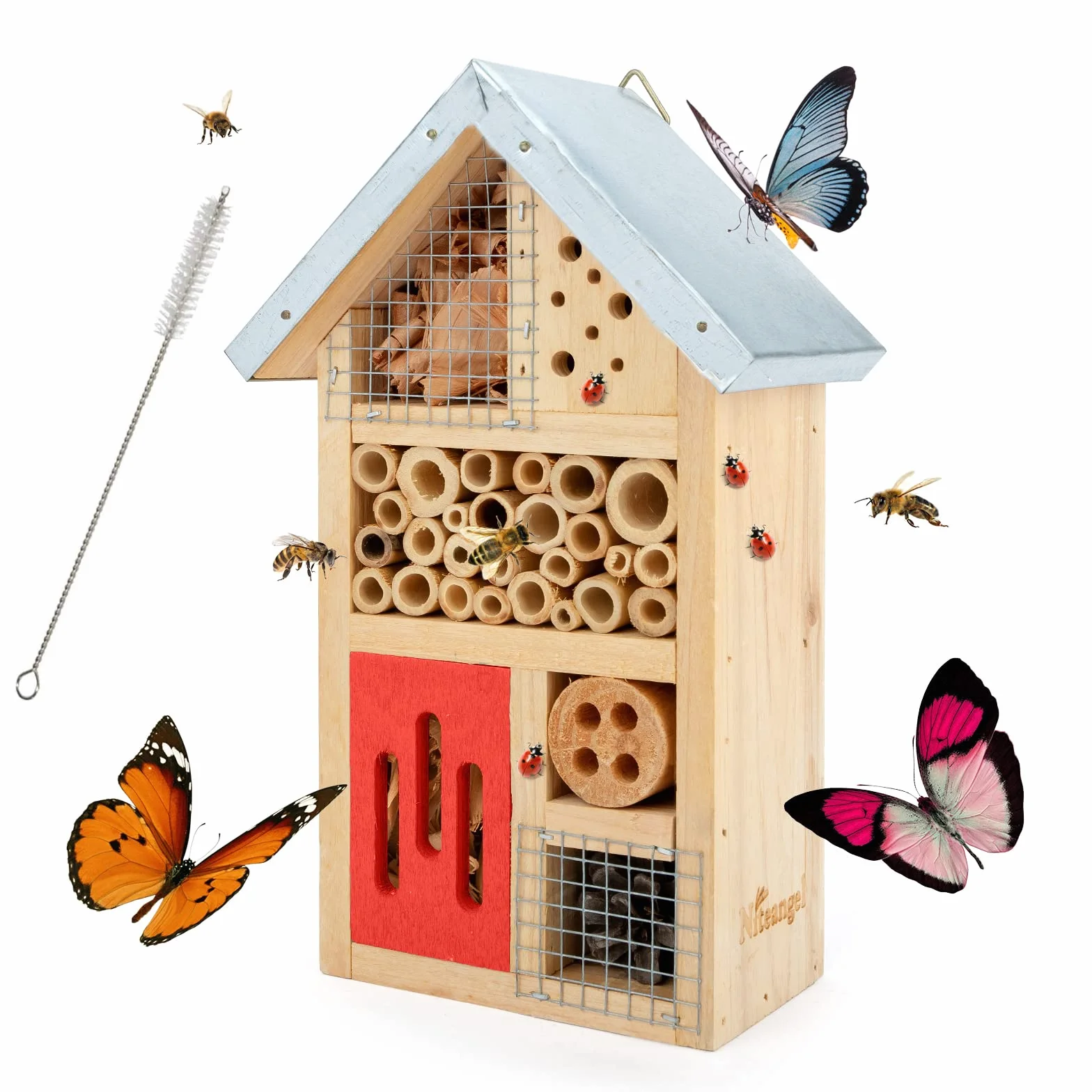 Niteangel Maison Insectes en Bois 25,4 x 15,2 x 8,6 cm pour Coccinelles Chrysopes Abeilles